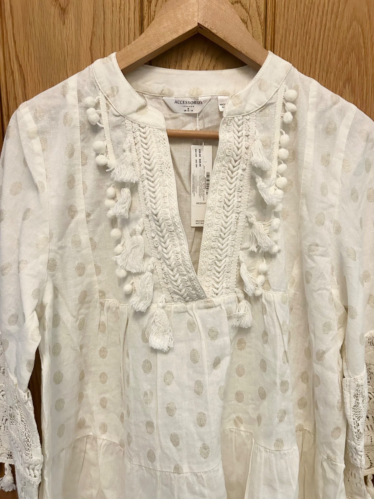 Accessorize Cotton Boho Cover Up Kaftan Cream Broderie Tassel BNWT RRP £50 Beach