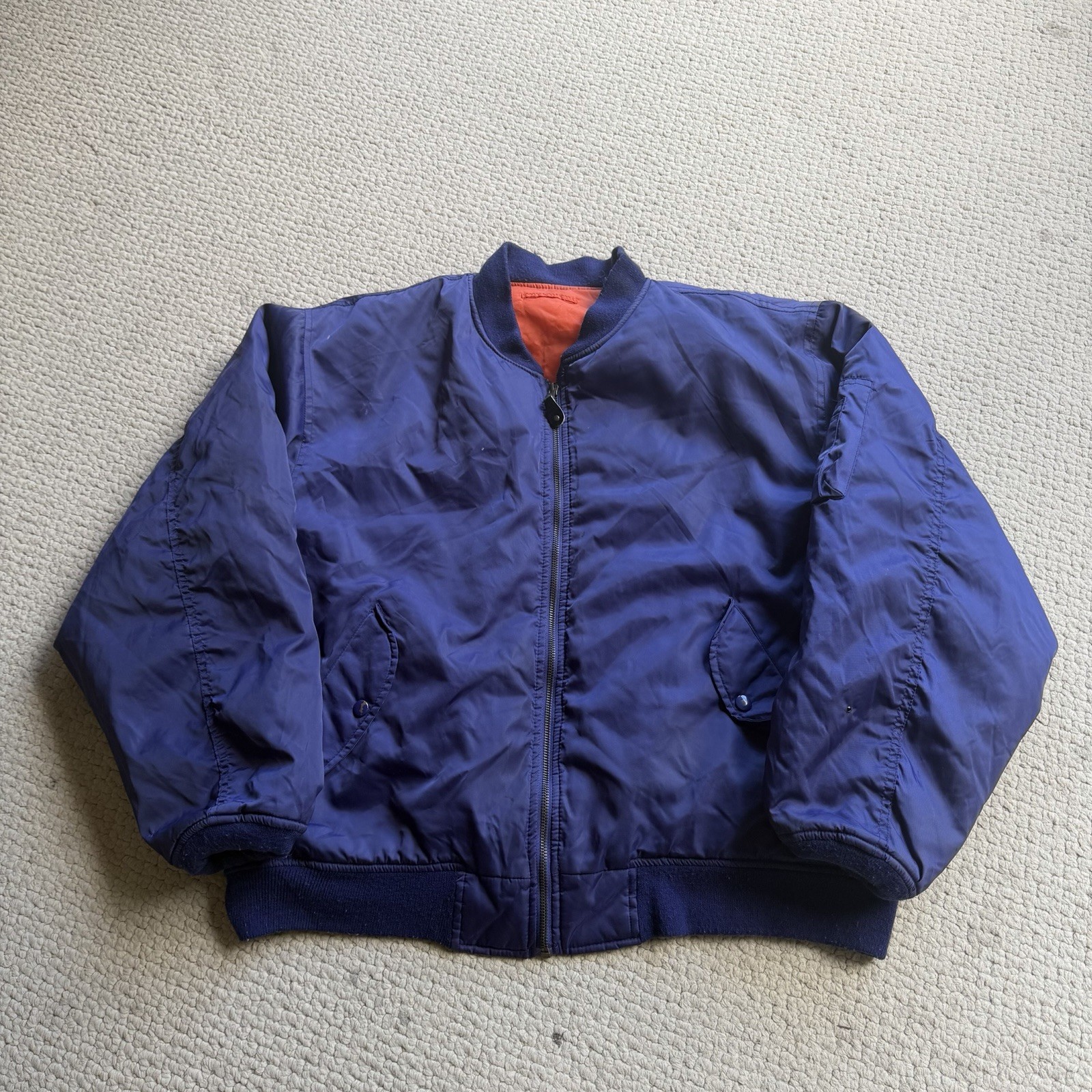 Vintage Navy Faded Reversible Military Style Bomber Jacket