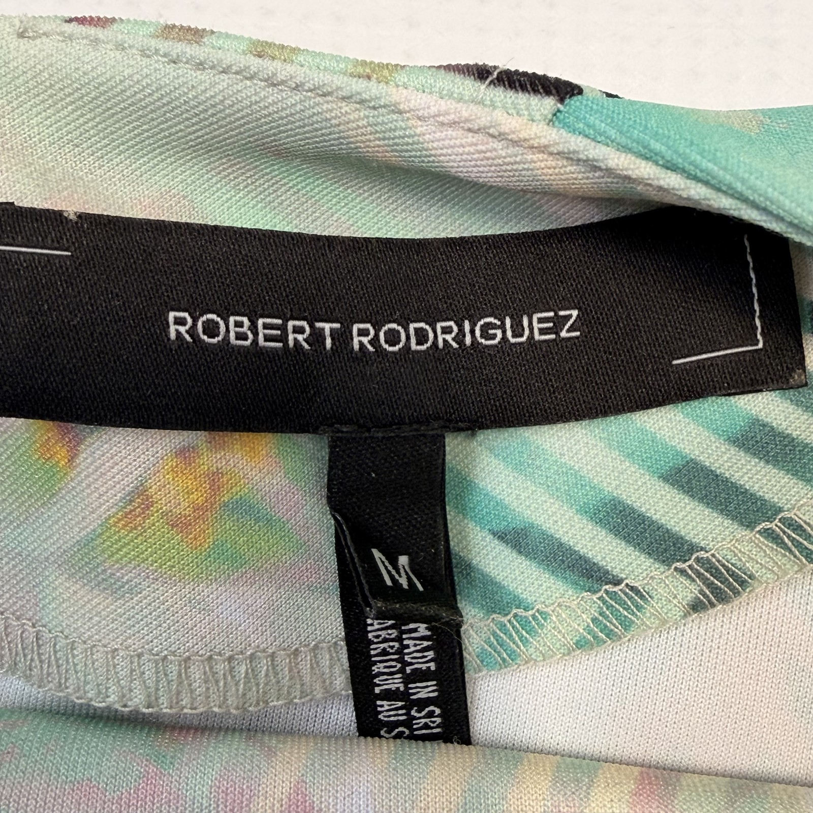 Robert Rodriguez Blouse Womens Medium Green Floral Geometric Zip Sleeveless Top