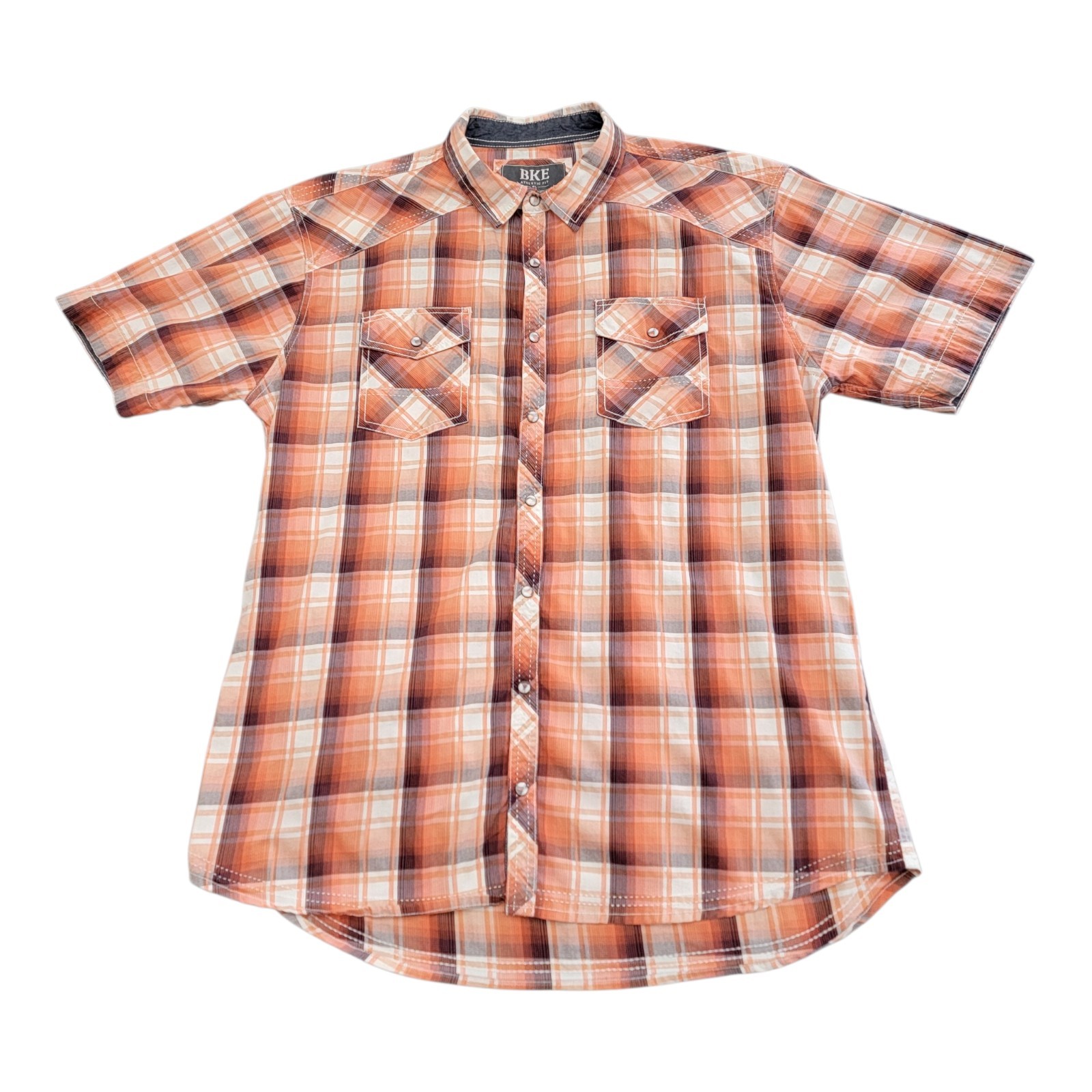 BKE Buckle Athletic Fit Short Sleeve Pearl Snap Button Shirt Mens XL Orange