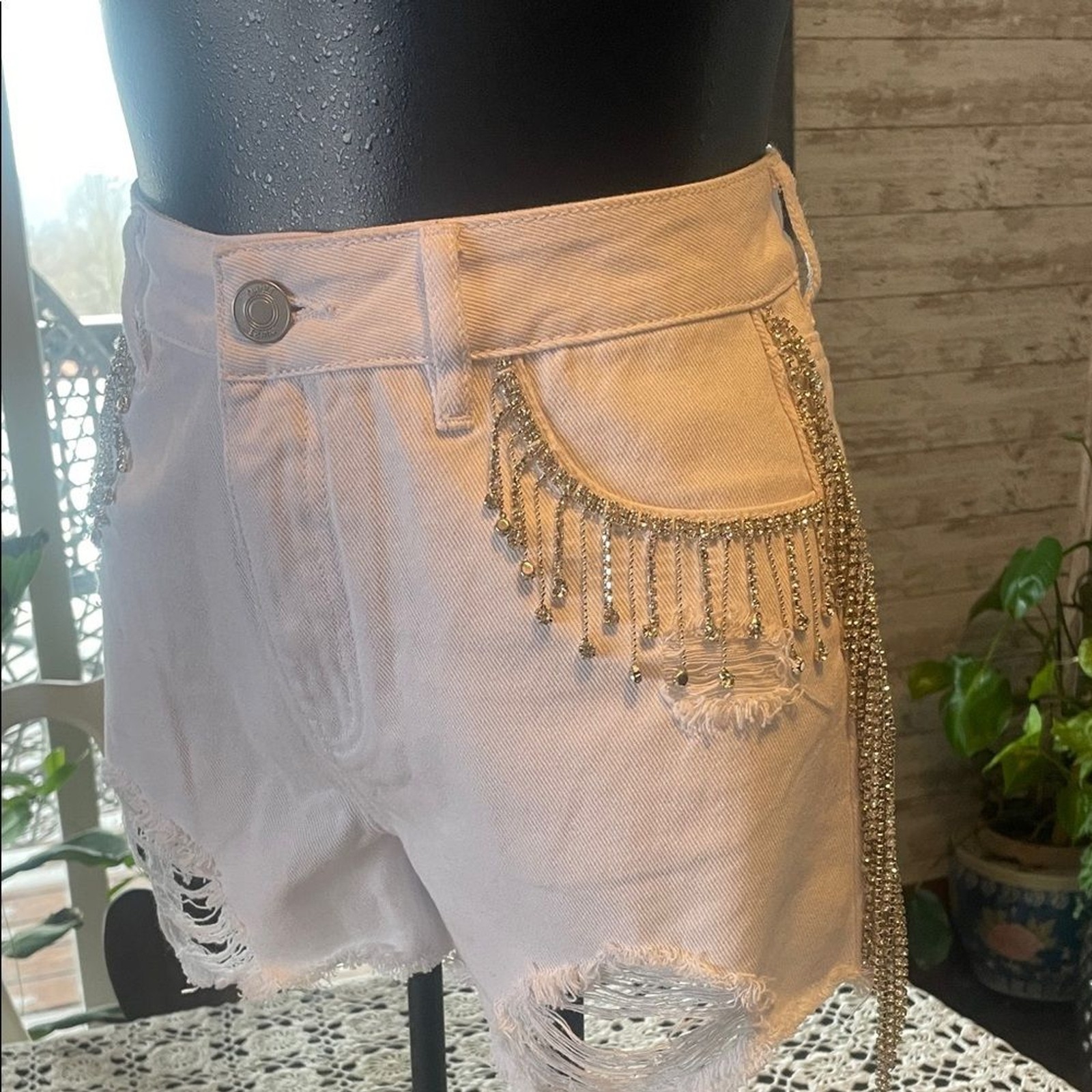 Rue21 White Jean Shorts with Fringe Detail