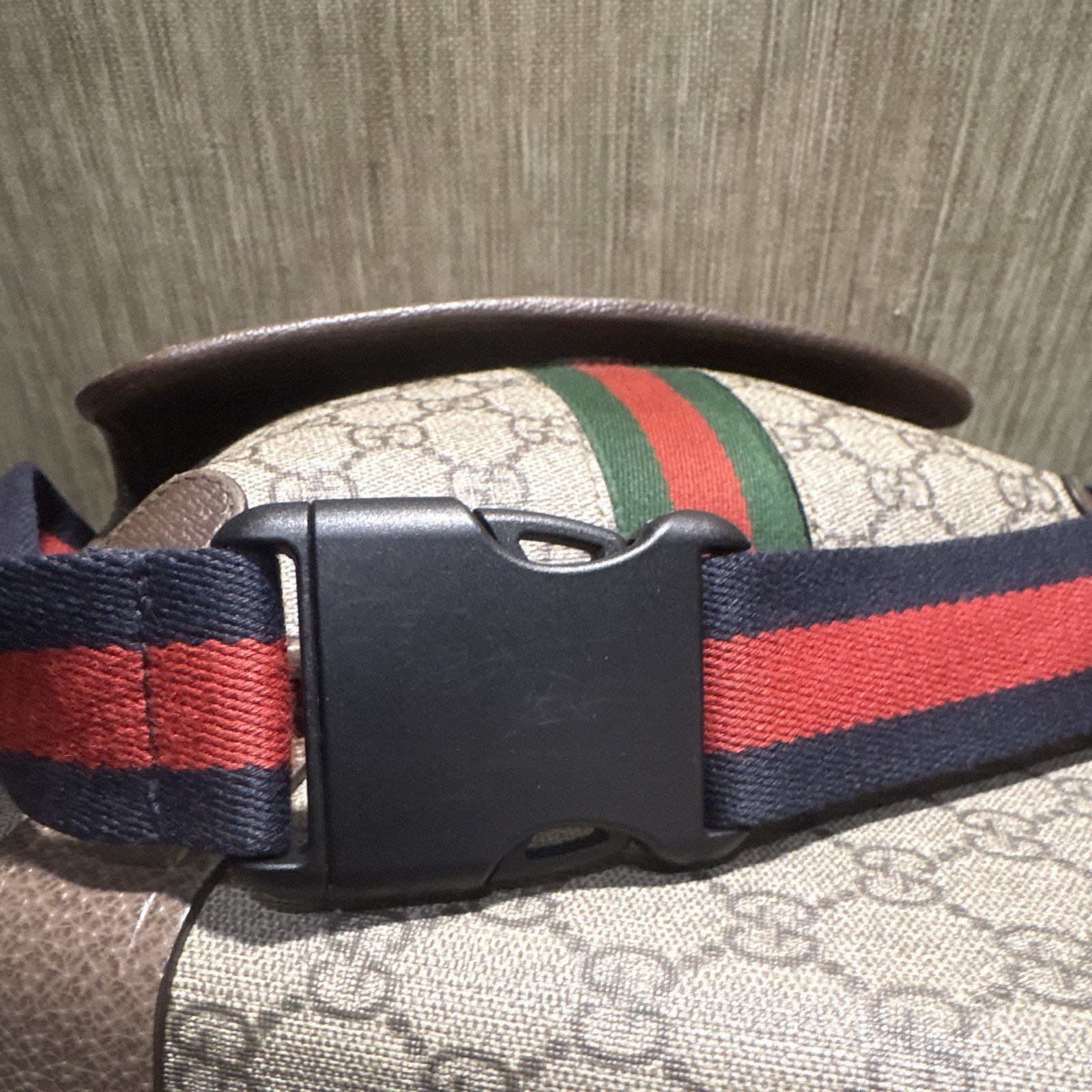 Gucci GG Monogram Ophidia Crossbody Belt Bag Adjustable Strap Gold Hardware