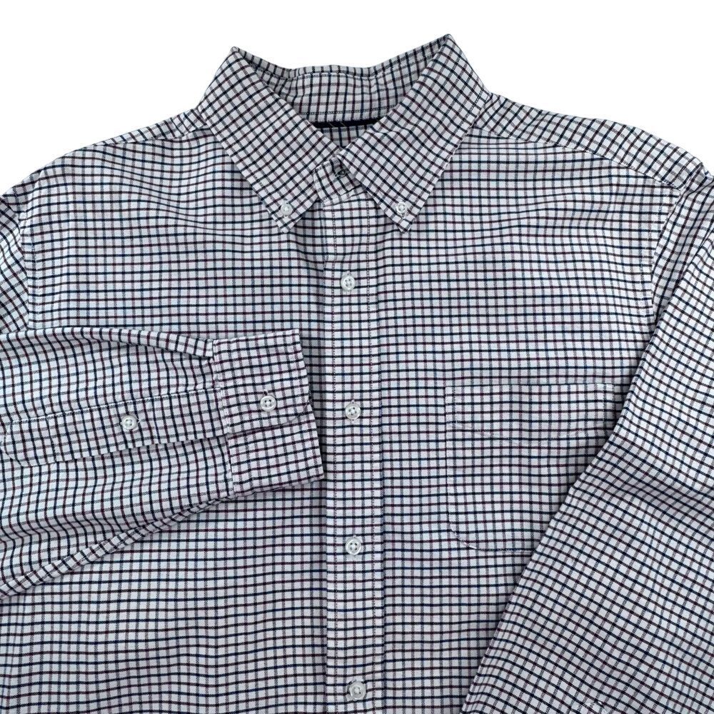 Cremieux Classics White Navy Burgundy Check Button-Down Dress Shirt – L