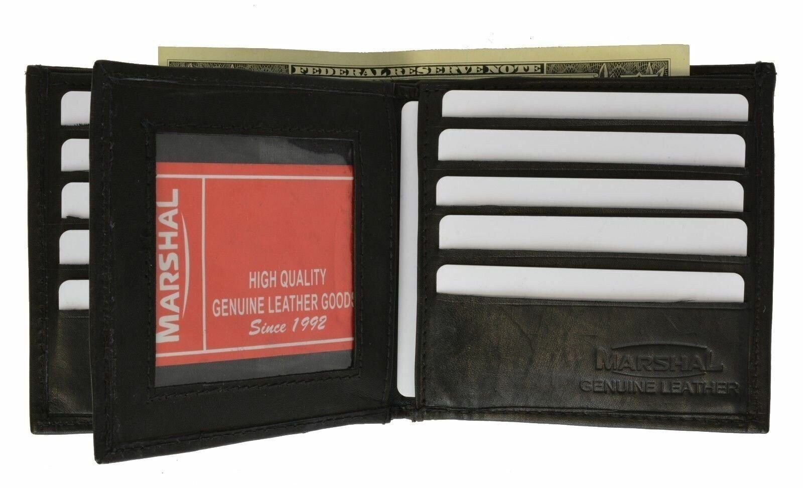 Men’s Black Genuine Leather Wallet with 16 Credit Card Slots/ ID Slot by Marshal