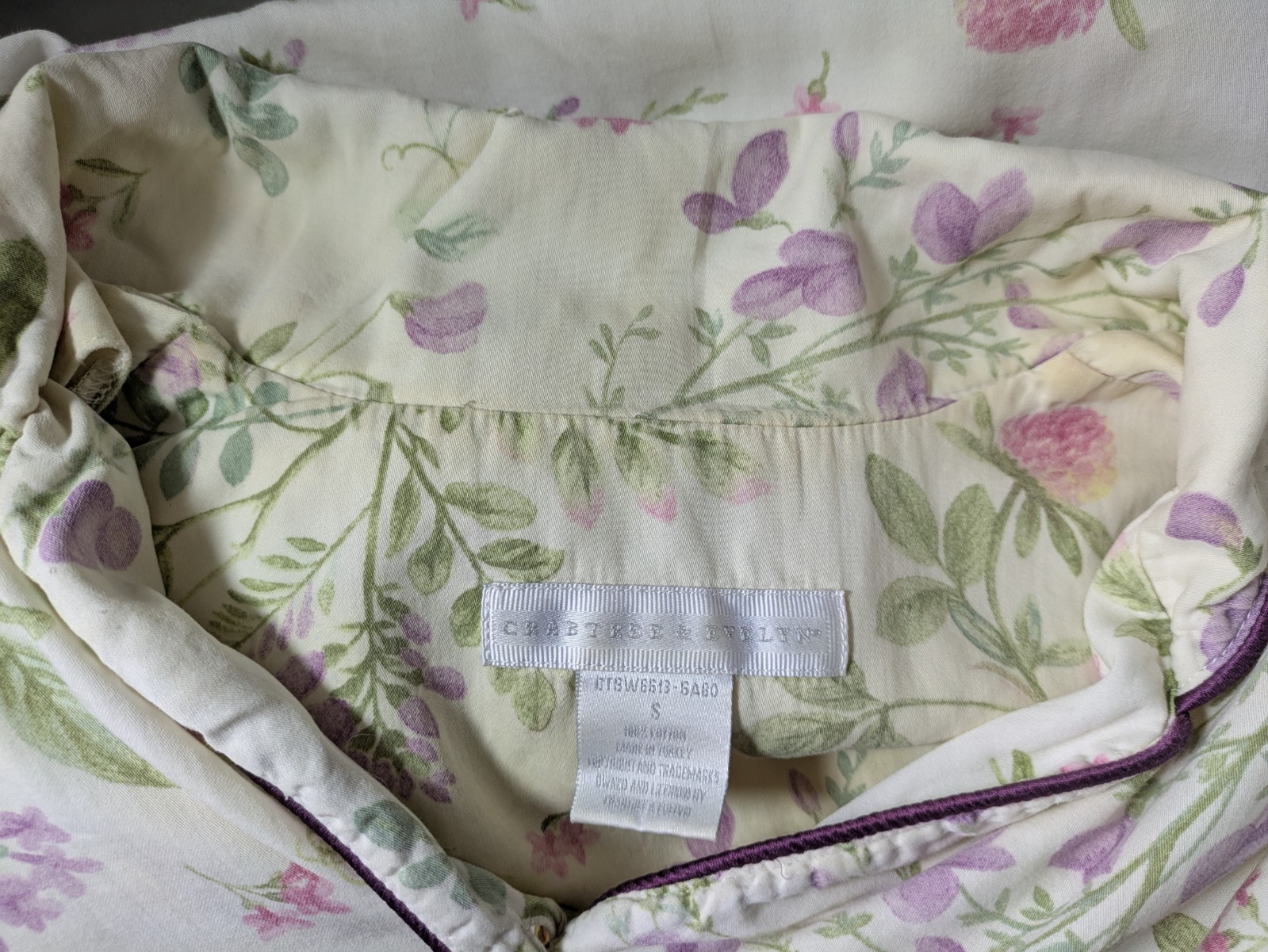 Crabtree Evelyn Pajamas Set Cotton Floral Turkiye Cream Vintage Pocket S Women’s