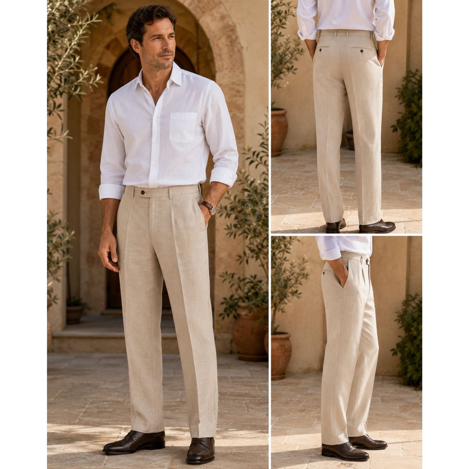 Mondo di Marco Men’s Beige Linen Blend Dress Slacks 33 Italian Made Classic Fit
