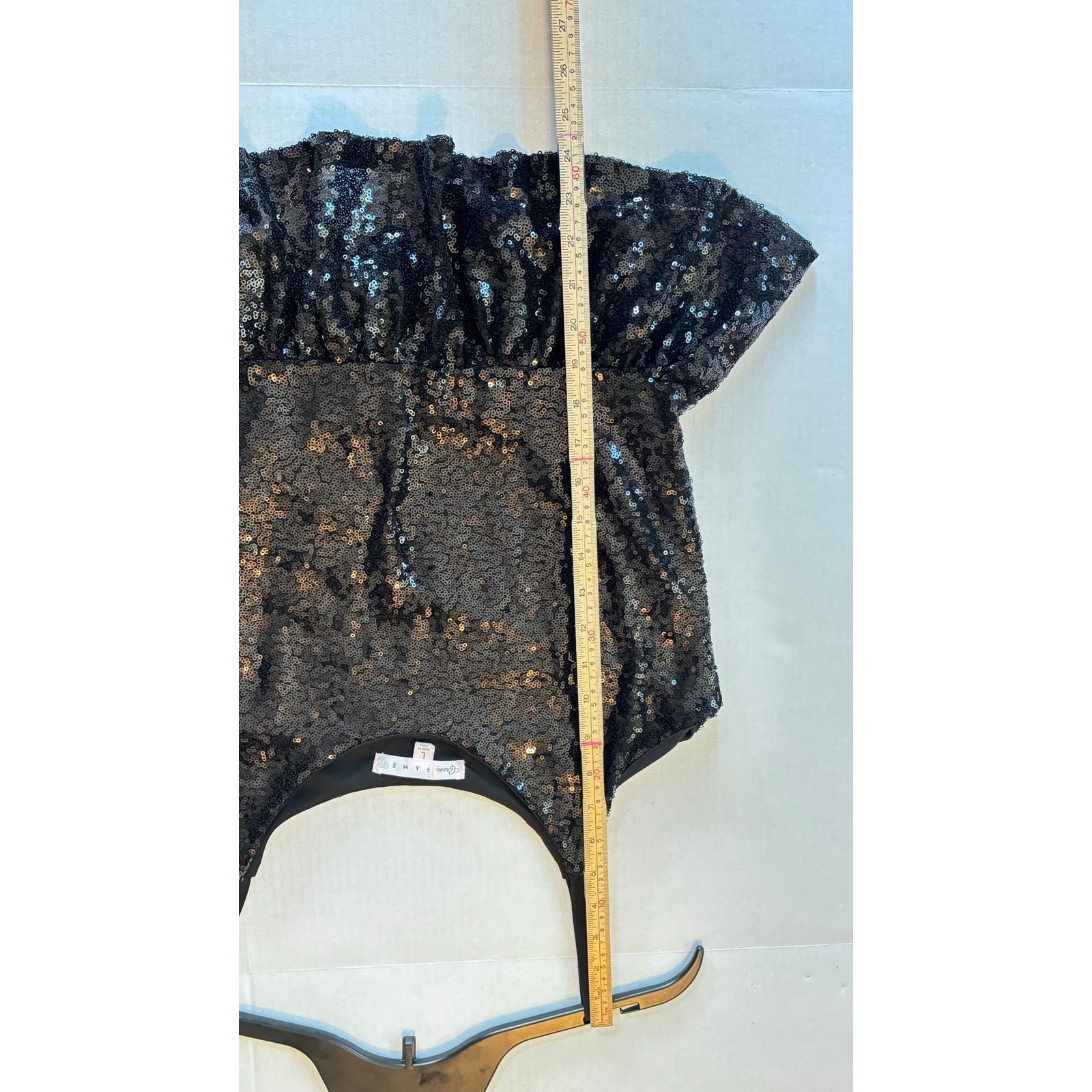 Crave Fame black sequin spaghetti strap Cami tank top blouse sz L