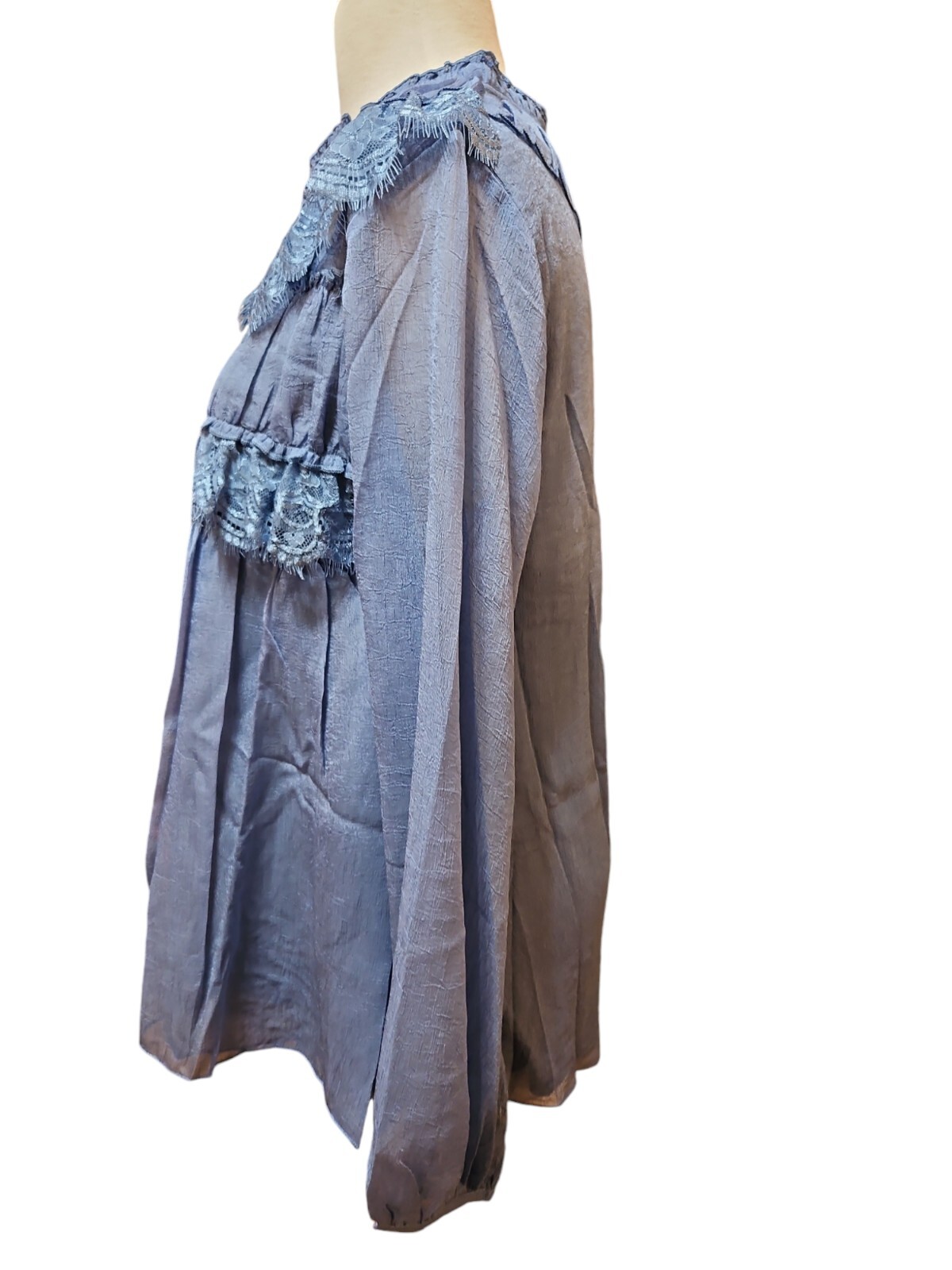 Pretty Angel Blouse Womens Large Blue Sheer Long Sleeve Lagenlook Pullover New