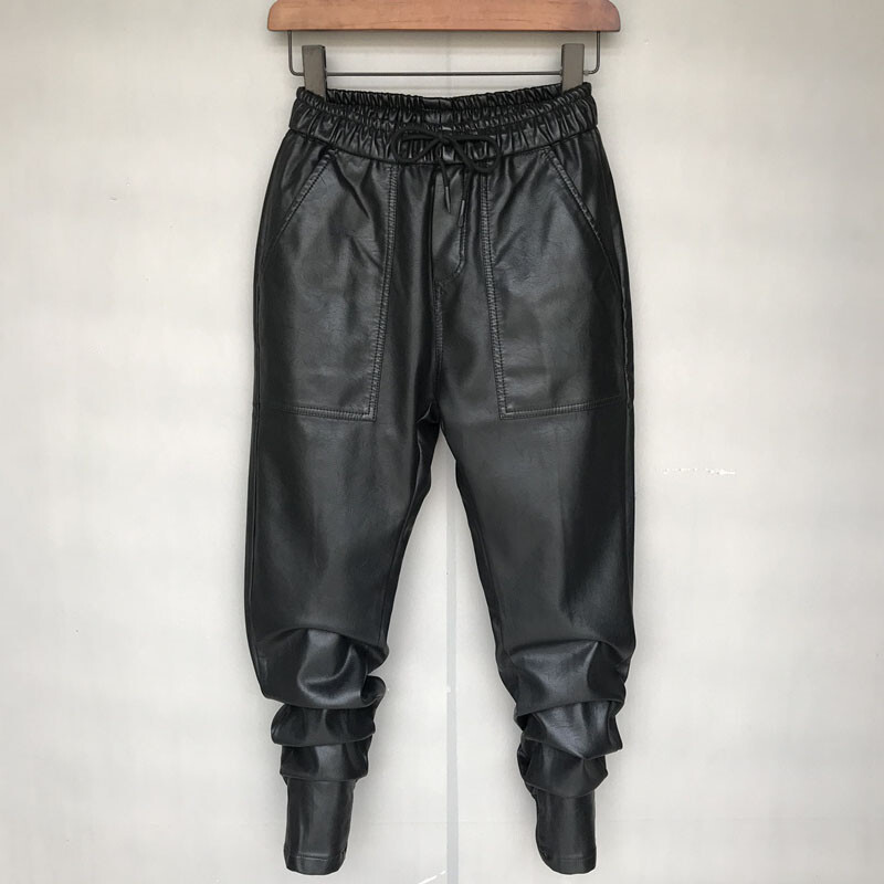 Punk Rock Fashion Mens Faux Leather Harem Pant Skinny Biker Slim Casual Trousers