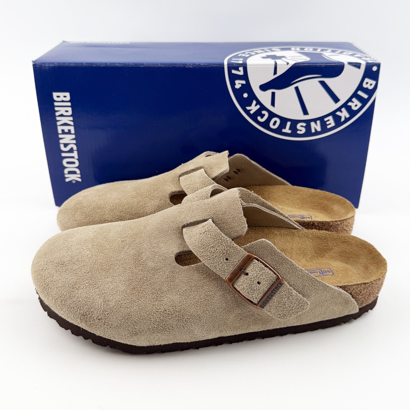 Birkenstock Boston Soft Footbed Suede Clog Taupe Unisex Shoes Have Narrow/Wide