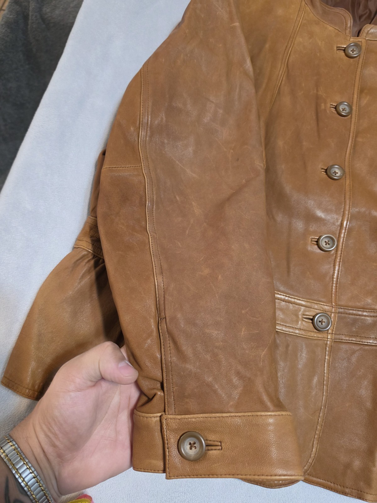 a.n.a Women’s Brown Genuine Leather Peplum Button Front Jacket Sz 1X NWT