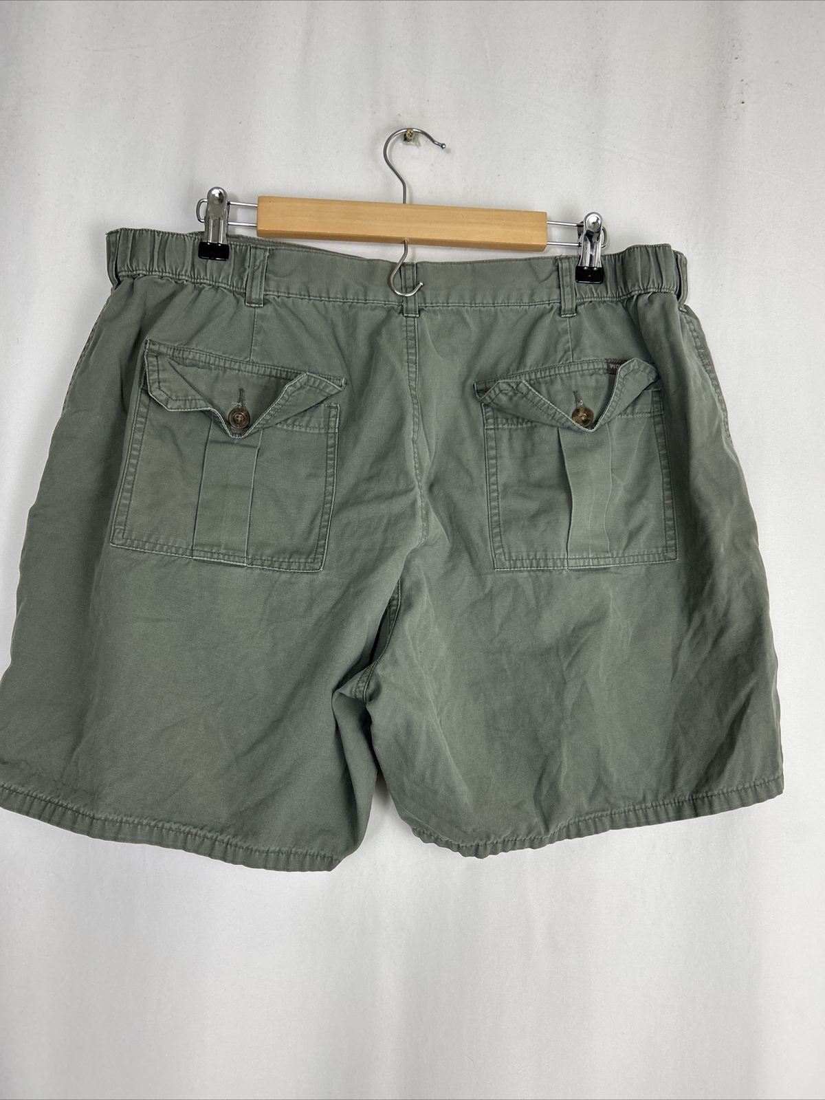 Woolrich Light Olive 38×6 Cargo Shorts Elastic Waist 3066 100% Cotton