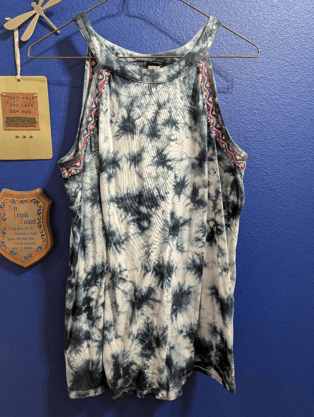 Torrid High Neck Embroidered Tie Dye Tank Sz 00 M/L Western 4th of July Hippie