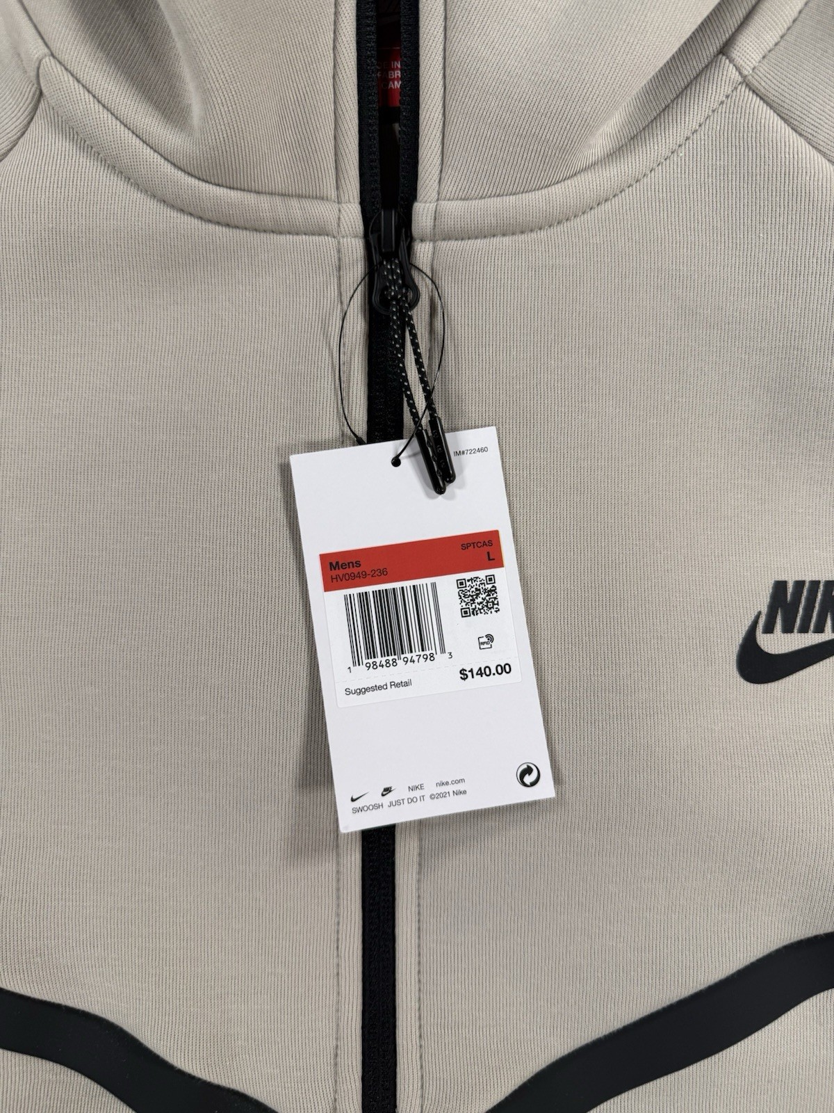 Nike Tech Fleece Full Zip Windrunner Hoodie Jacket Beige/Cream Mens Size Large