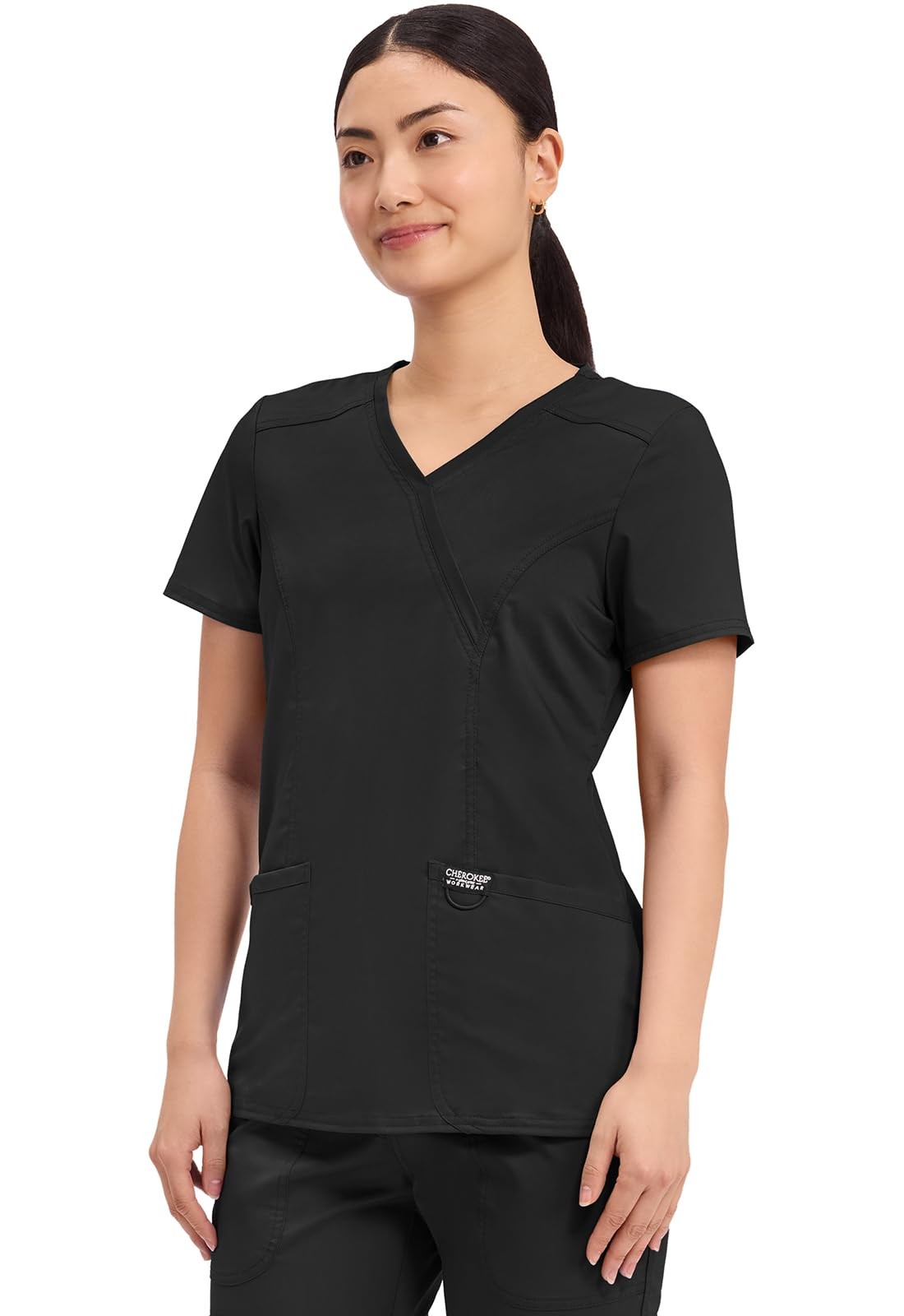 WW Revolution by WW610 Womens Mock Wrap Scrub Top, Black, M