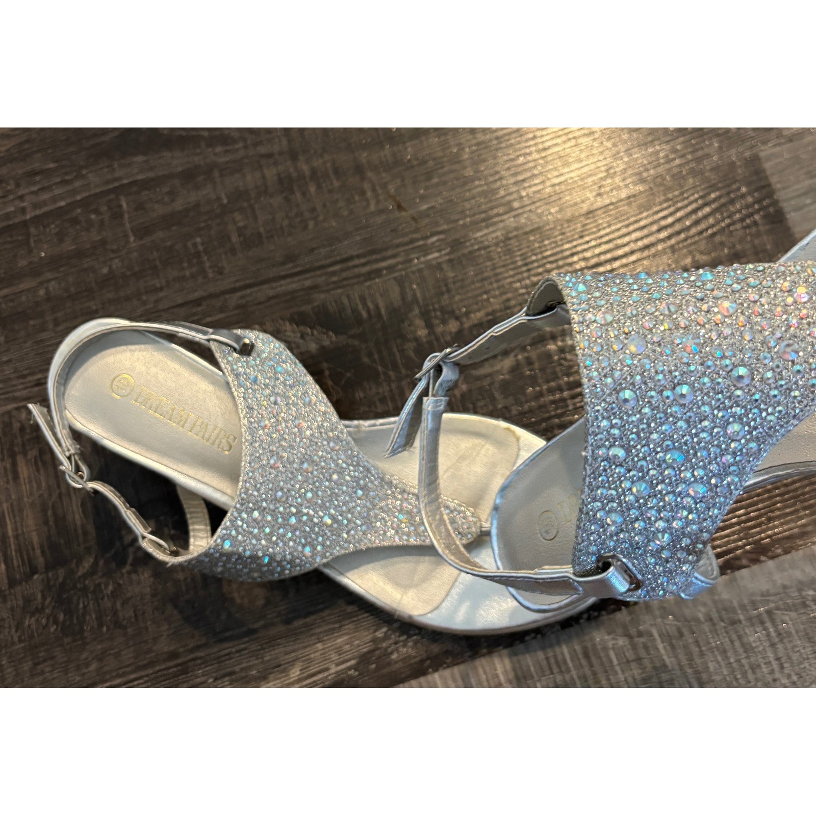 Dream Pairs Aditi-New Silver Rhinestone Wedge Sandals Metallic T-Strap Size 10
