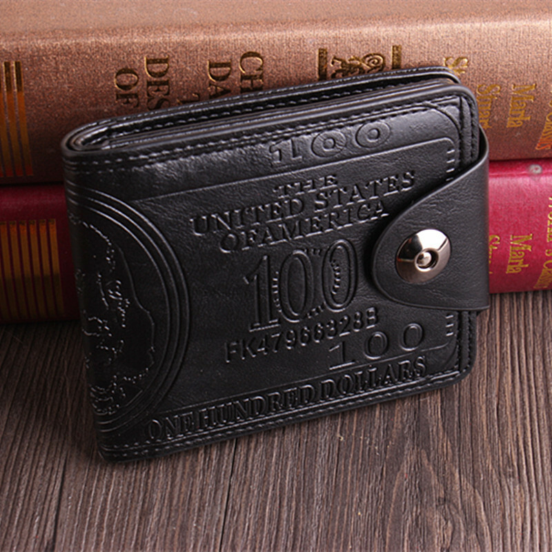 Men’s US 100 Dollar Bill Leather Bifold Card Photo Holder Wallet Handbag Purse