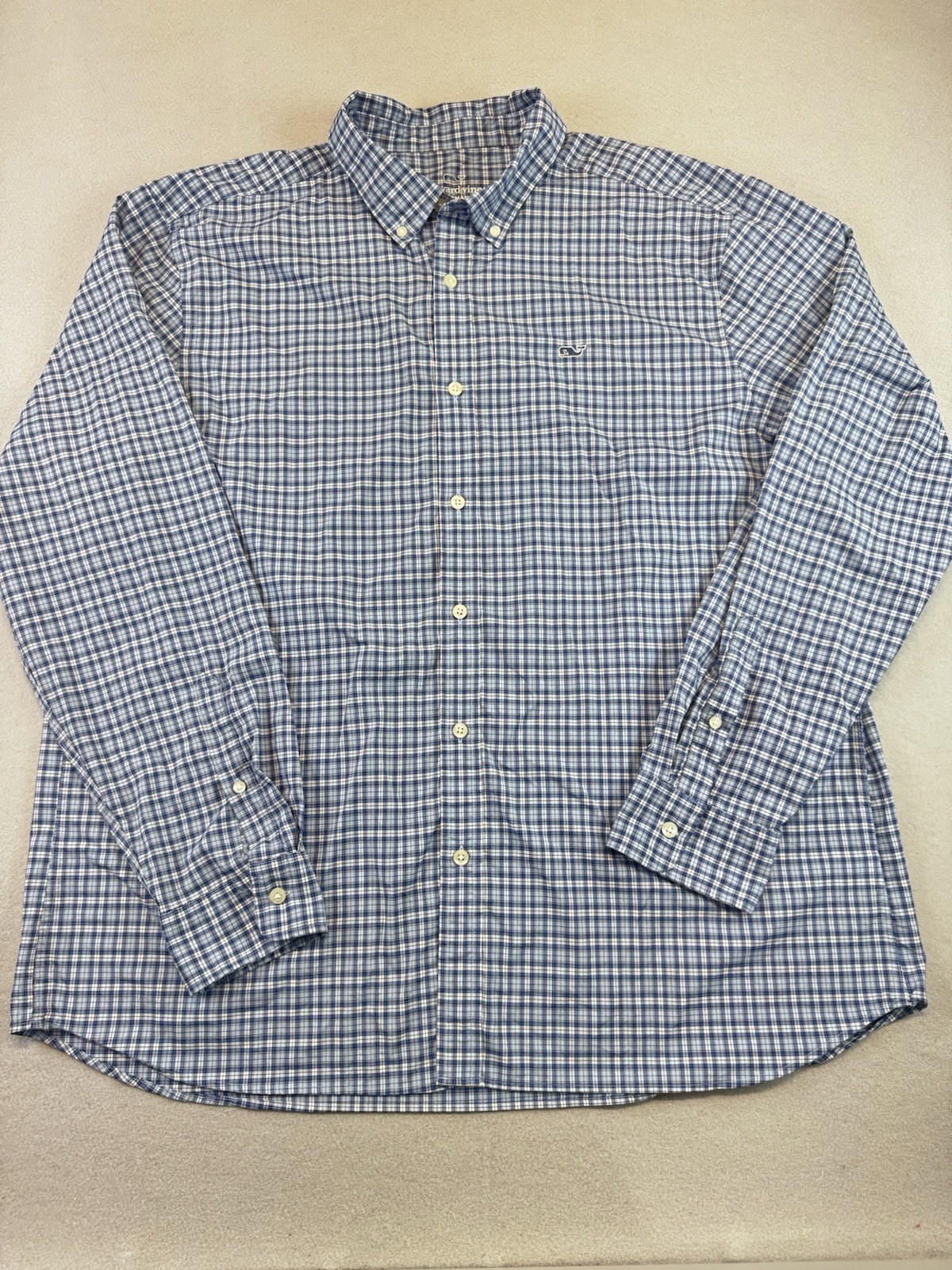 Vineyard Vines Men’s XL Performance Blue White Plaid Stretch Button-Down Shirt