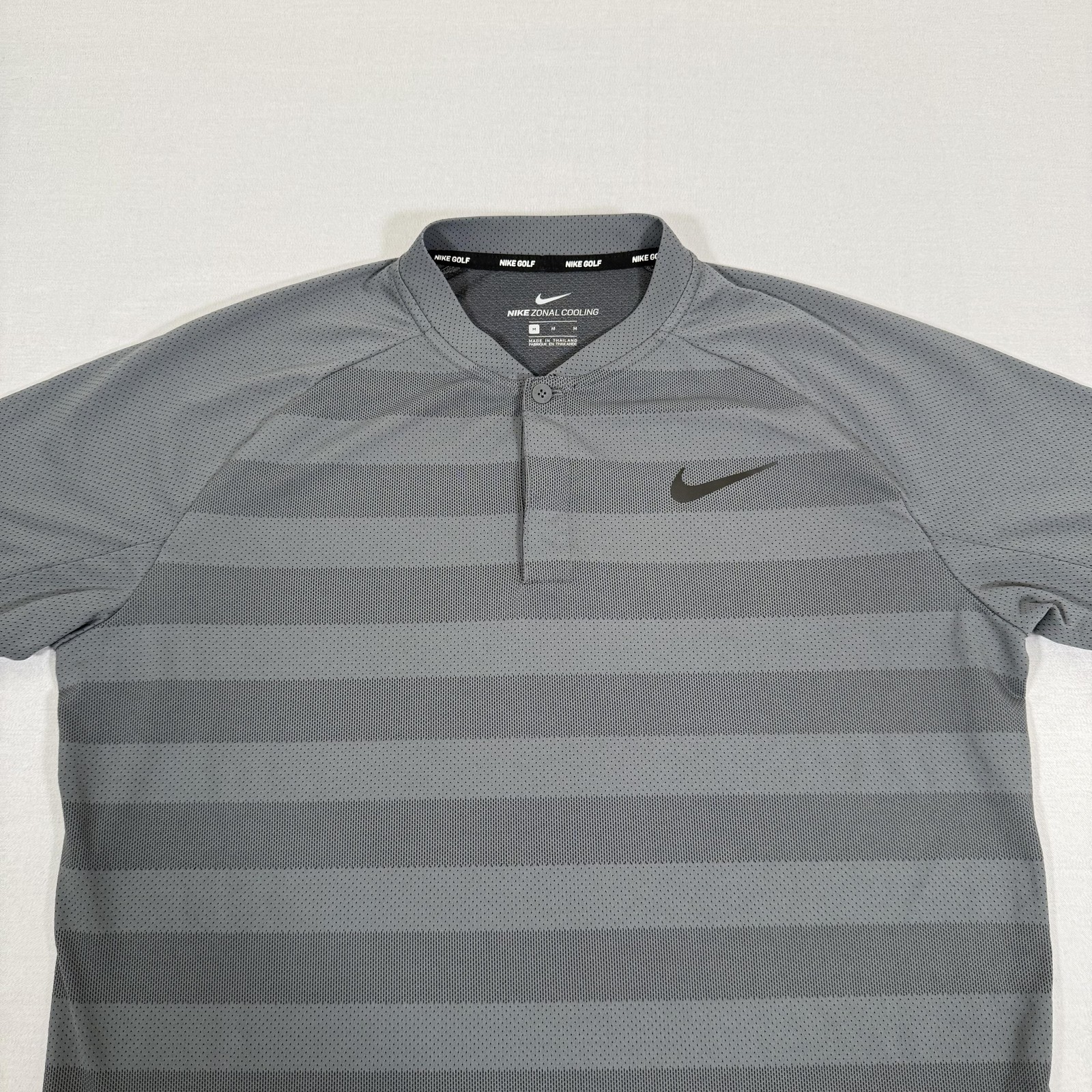 Nike Shirt Mens Medium Gray Zonal Cooling Blade Collar Golf Polo Stripe Mesh