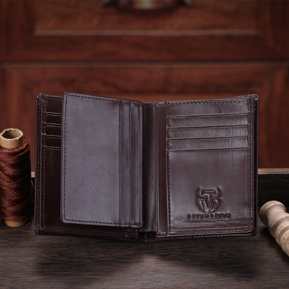 Mens Cowhide Leather Wallet RFID Blocking ID Card Holder Coin Purse Thicken New