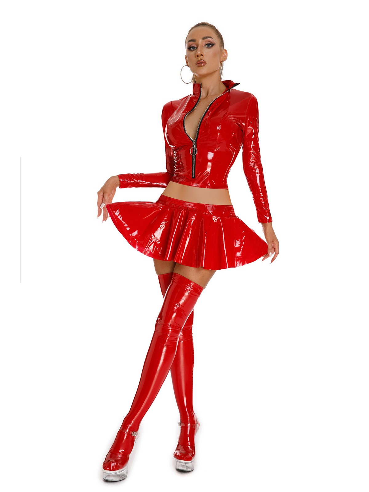 Womens Streetwear Carnivals Outfit Front Zipper Set Nightclub Clubwear Costume