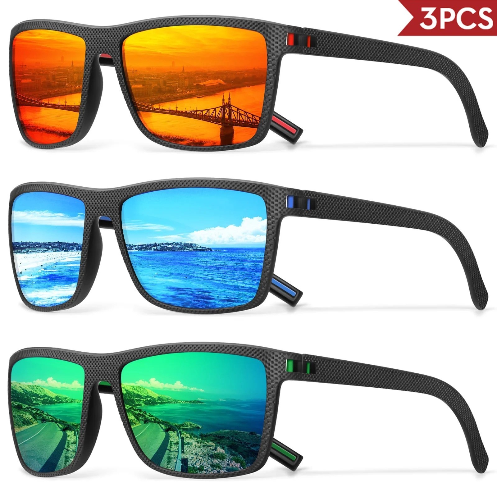 3/4 Pack New Designer Box Polarized Colorful Sunglasses for Men and Women