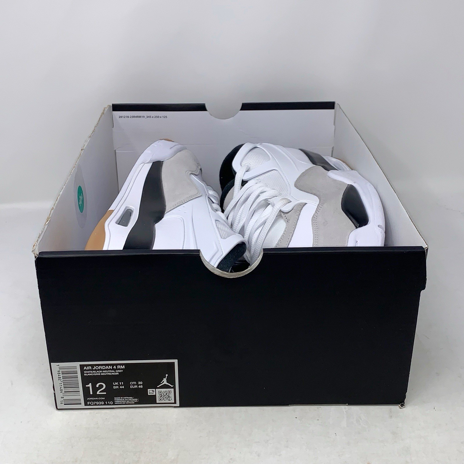 Air Jordan 4 RM ‘Military Black’ White Sneakers, Size 12 BNIB FQ7939-110