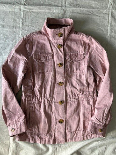 Talbots Safari Jacket Women’s Size S Pink Belted Waist Button Front Travel Twill