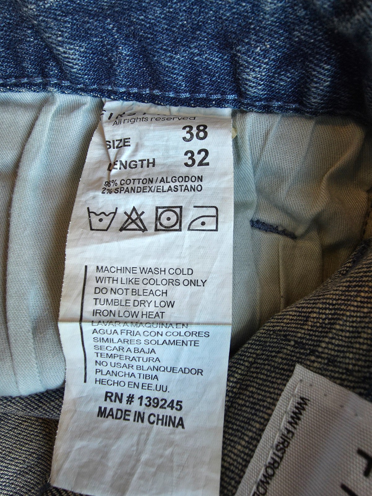 First row jeans 38×32
