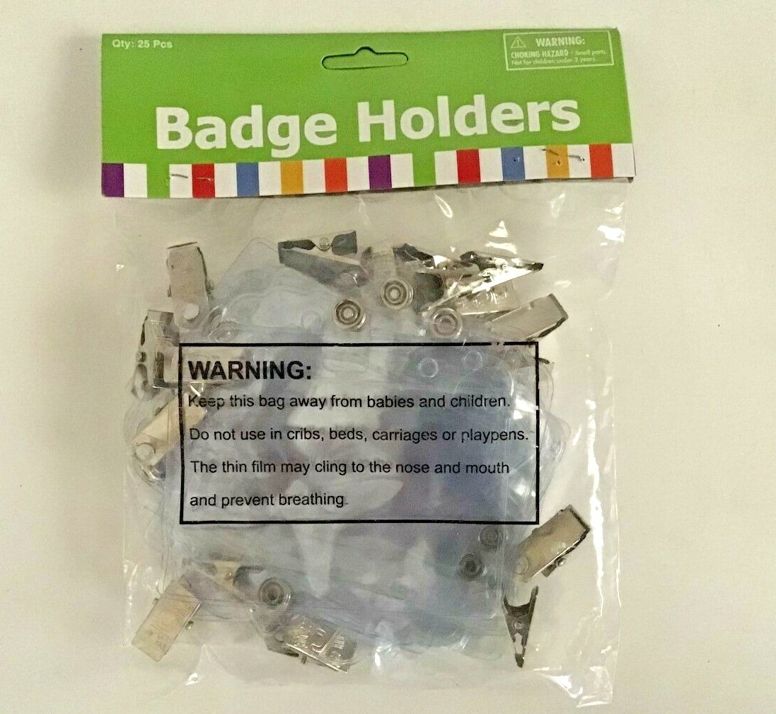 NIP 25 New Plastic Badge holders with aluminium clip 3 3/4″ x 2 1/4″ approx