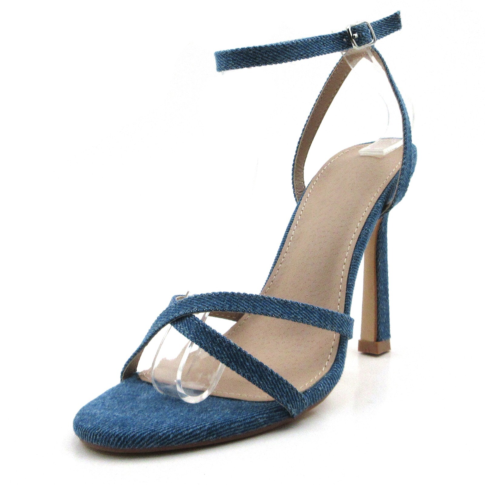Glaze Women’s Denim Ankle Strap Stiletto 4 Inch High Heels