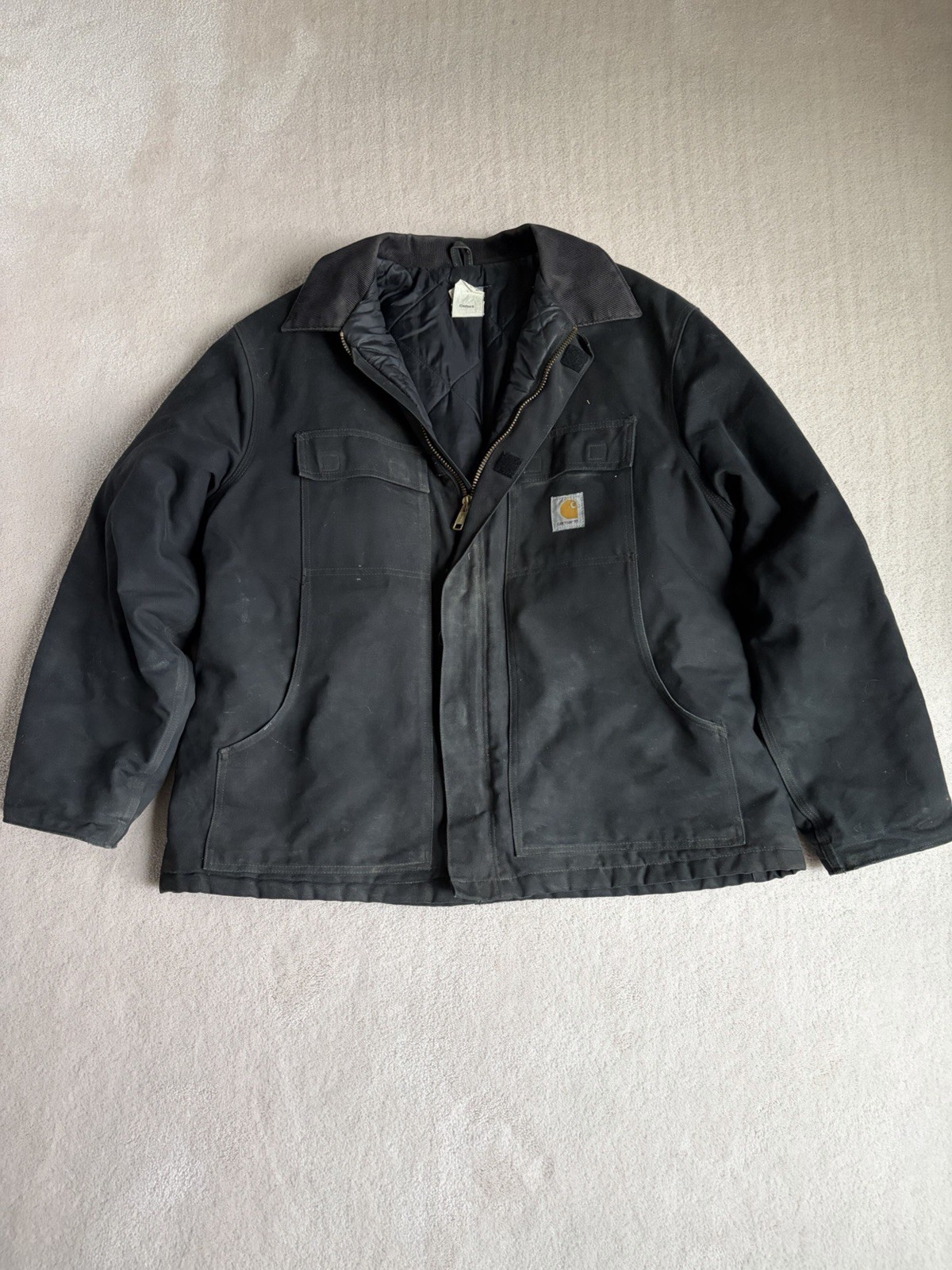 Vintage Carhartt C03 Arctic Quilt Lined Traditional Coat Navy Blue Size 48 Reg