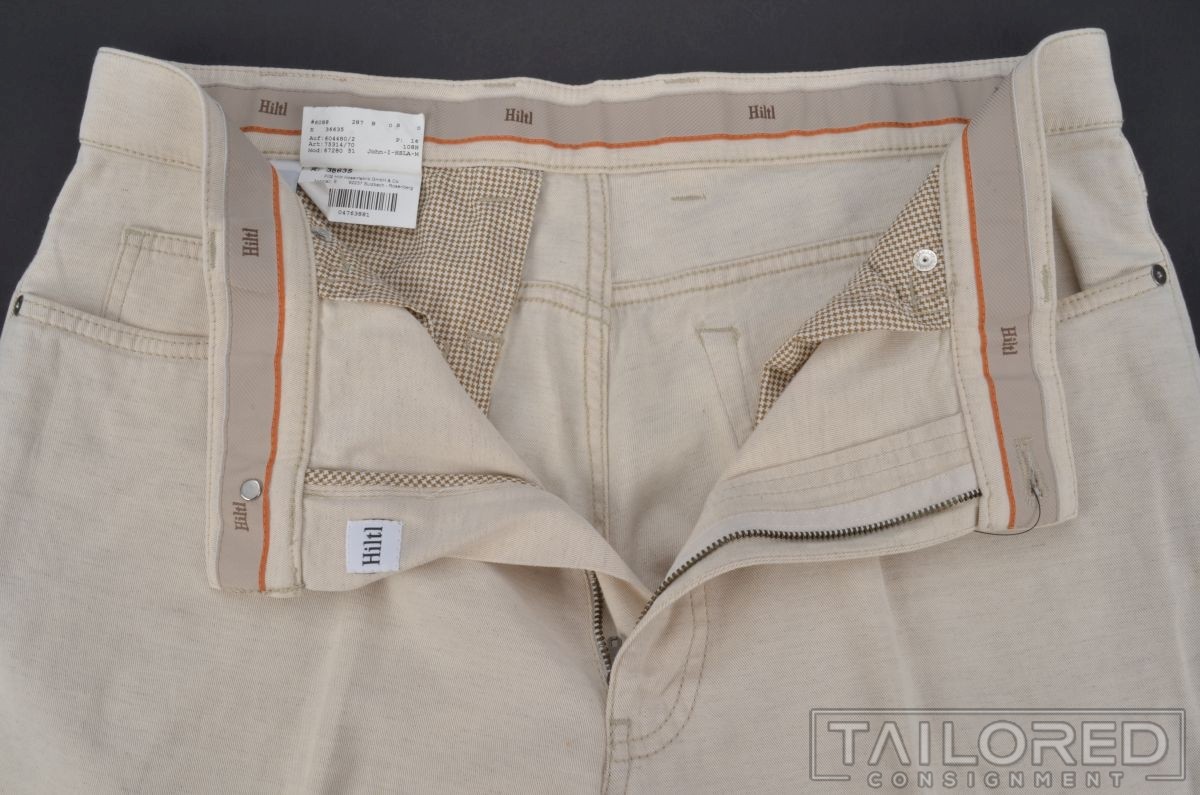 HILTL John Solid Beige Cotton Linen Denim Twill Mens Luxury Jeans – 36