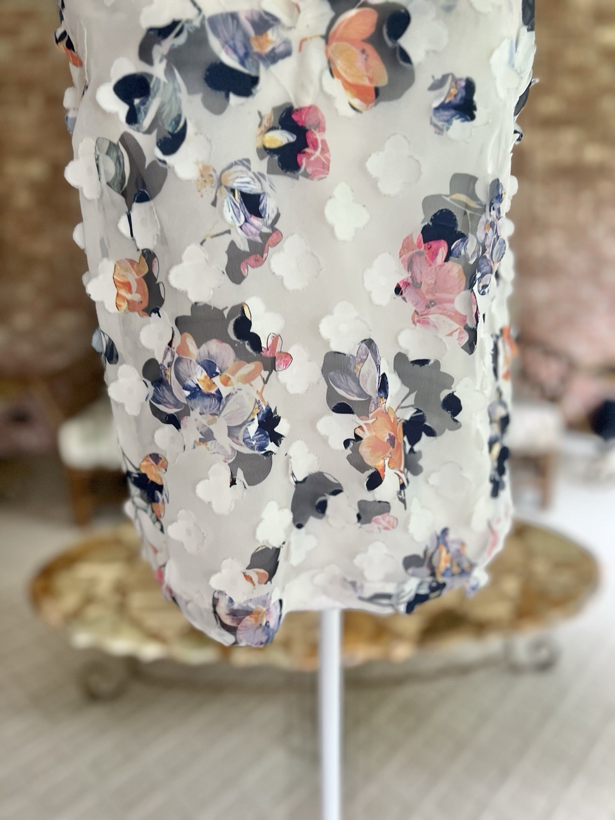 A New Day Women’s White Blue Floral 3D Applique Sheer Tank Top M Fairycore