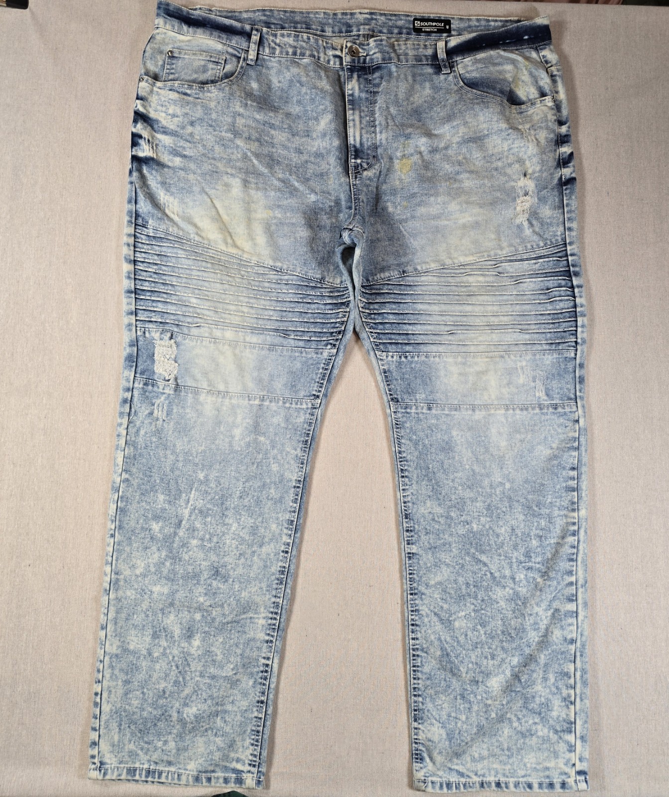 Southpole Jeans Mens Sz 46 Acid Wash Stretch Moto Biker Distressed Denim Pants