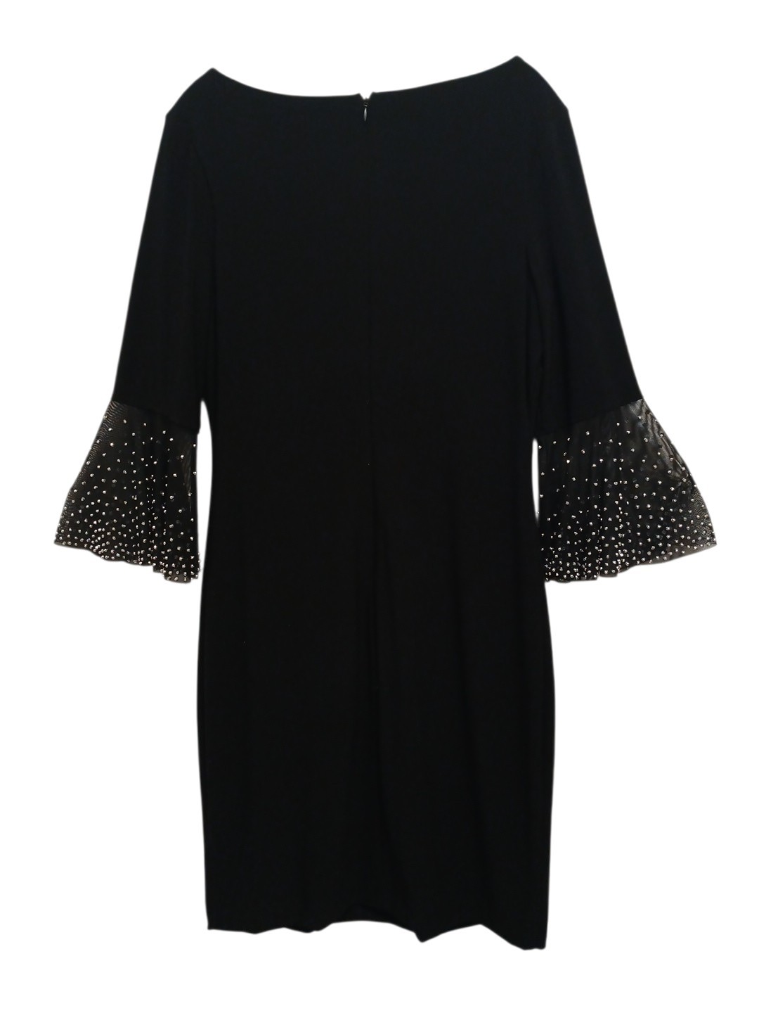 Jackie Jon New York Black Sheath Dress 3/4 Embellished Bell Sleeves Sz 10 Party