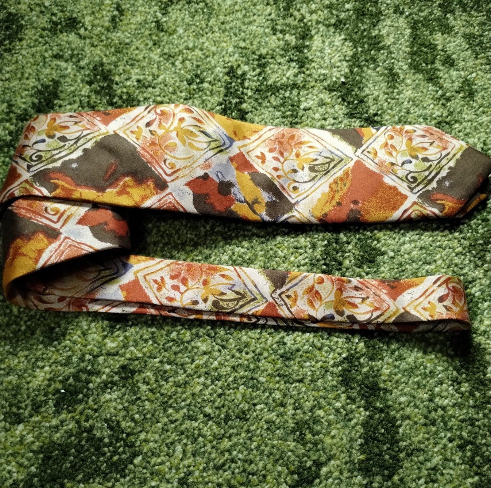 100% Thai Silk Tie Vintage Earth Tone Retro Batik Money Country Club Beatnick