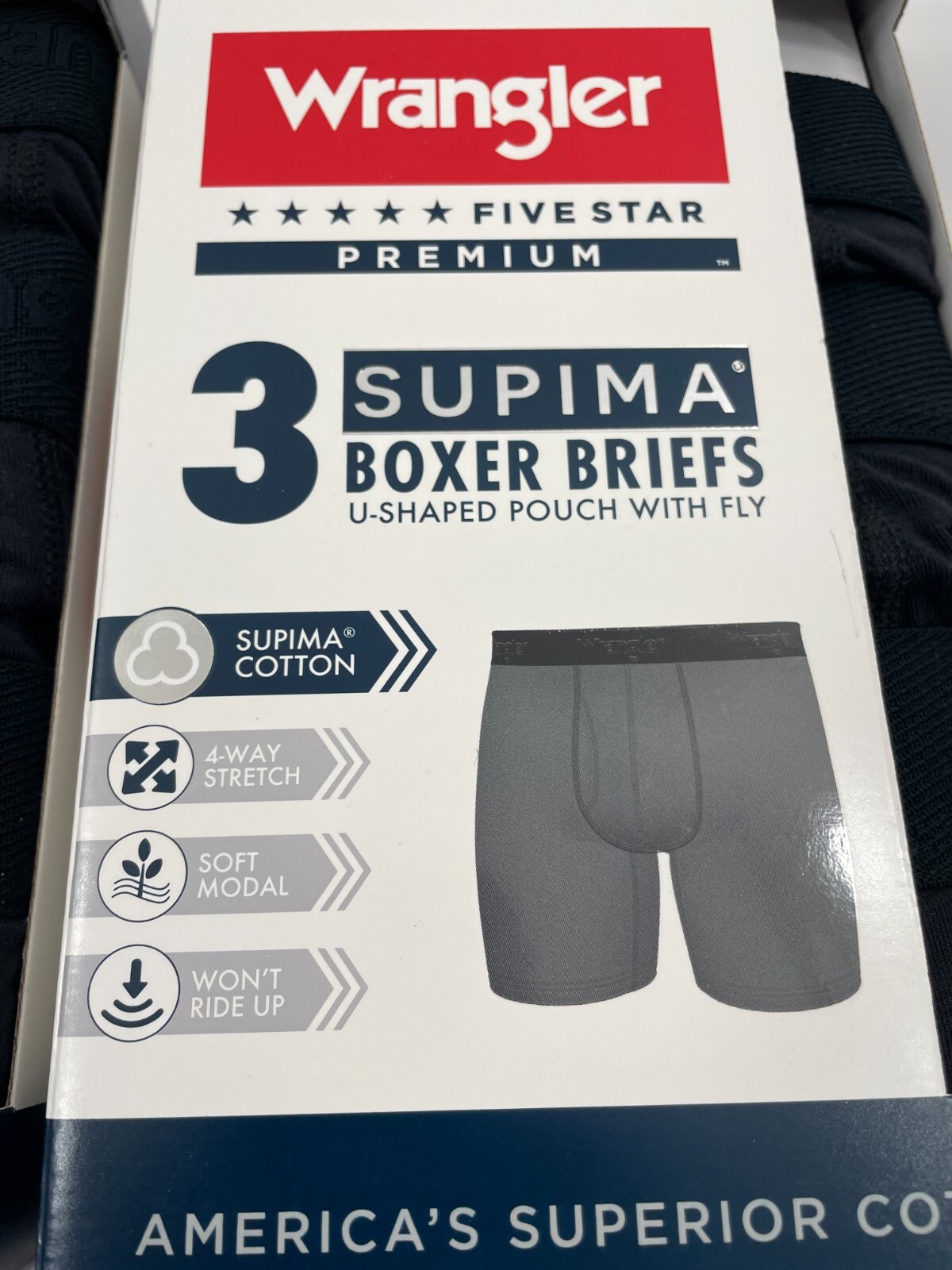 Men’s WRANGLER 6 pairs Supima Cotton Boxer Briefs Black Size Extra Large XL