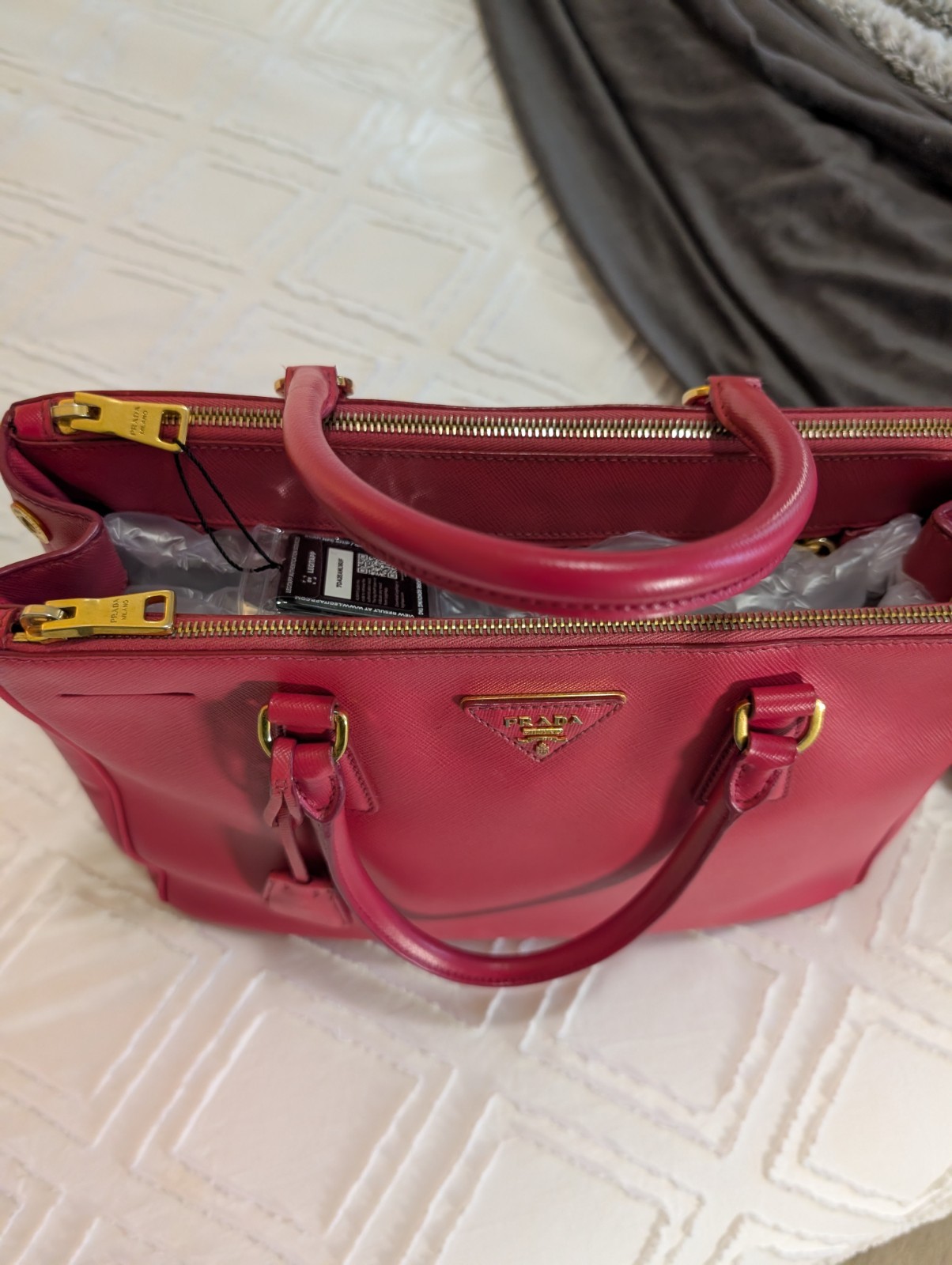 PRADA Pink Top Handle Satchel Gold Hardware Logo Key Holder Bottom Studs