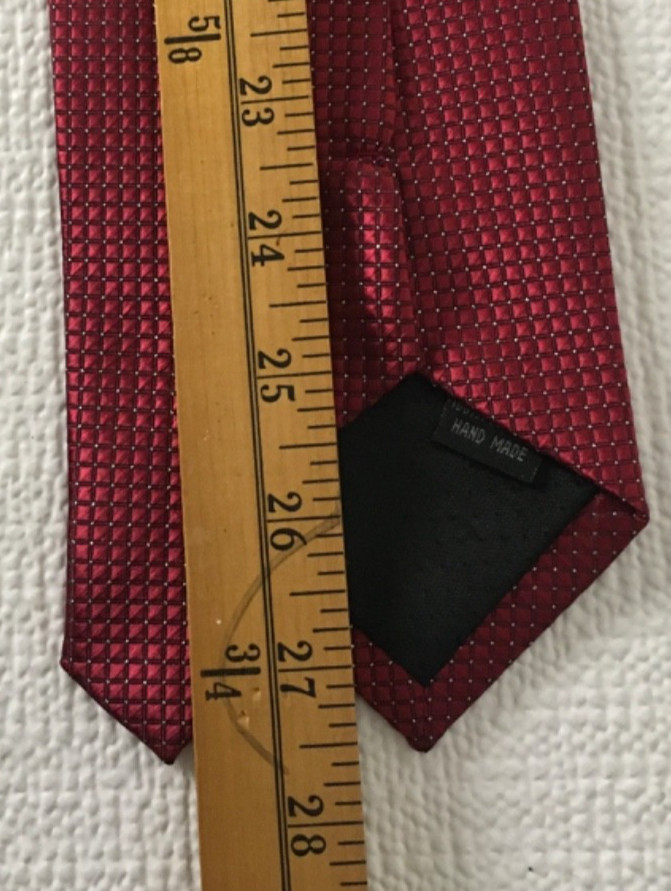 Neck Tie Dark Red with Dark Red Silver Tiny Squares 3.25 inches Wide 55 in Long