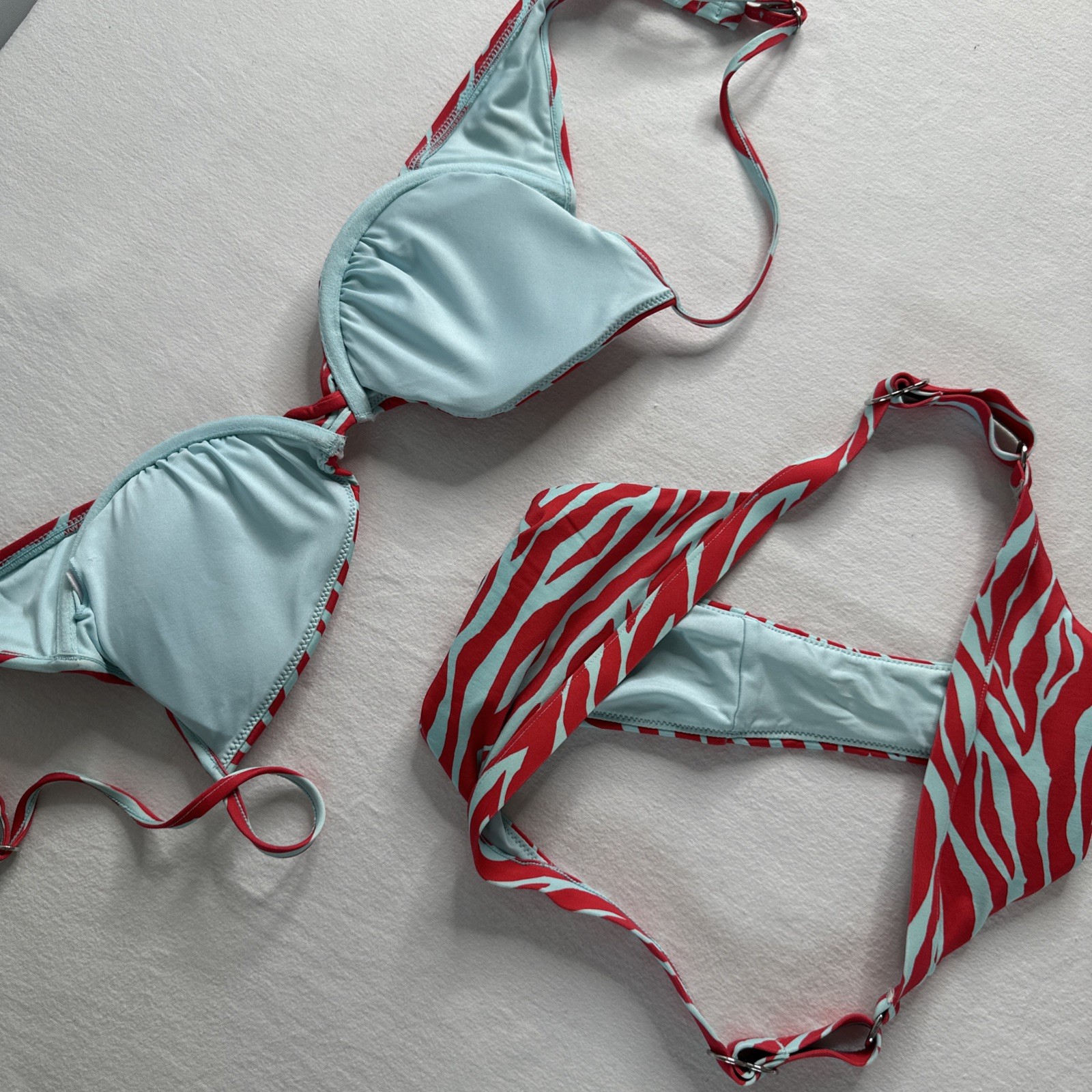 Victoria’s Secret Zebra Print Bikini Set Red & Light Blue/teal