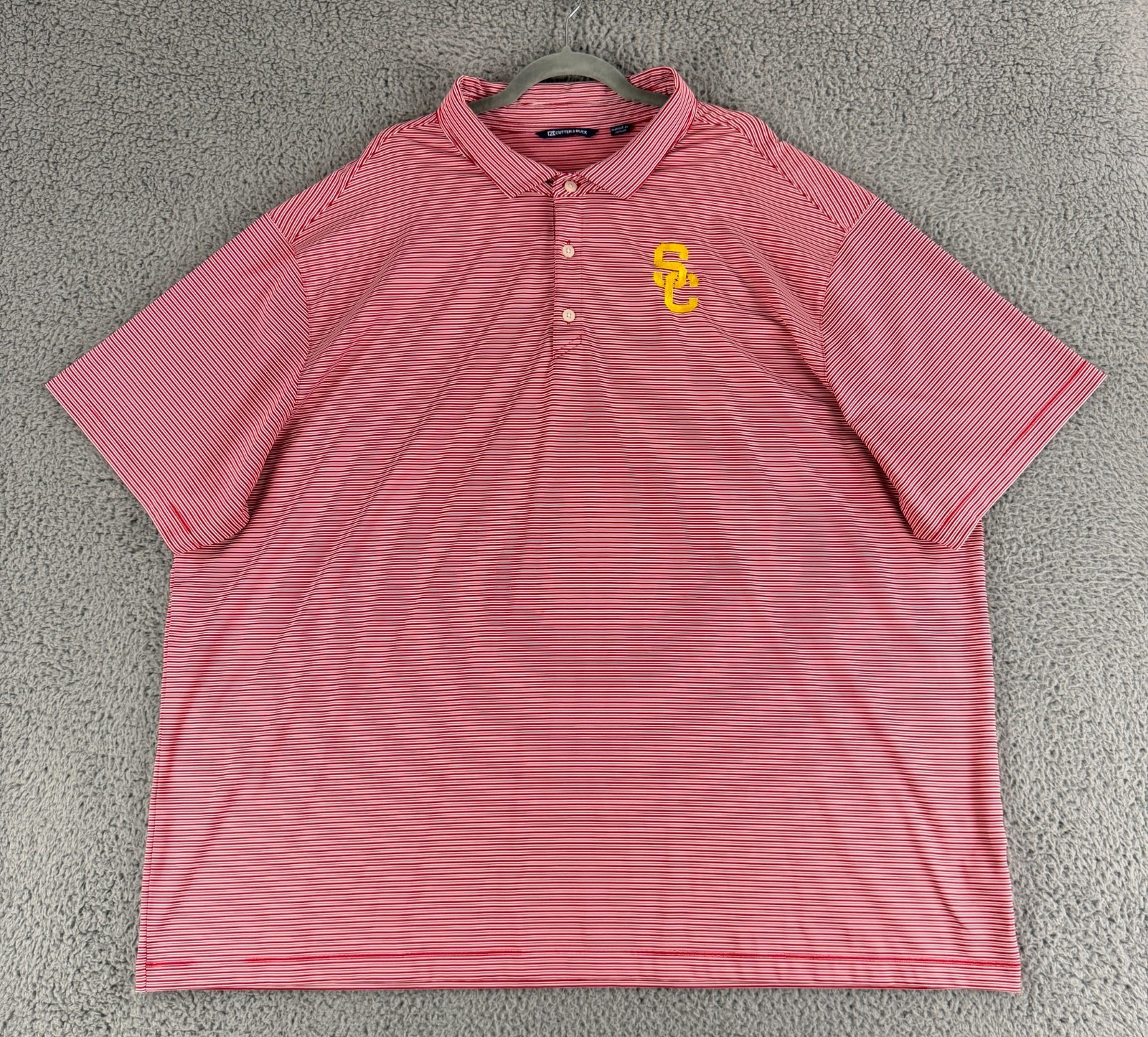 Cutter & Buck USC Golf Polo Shirt Mens Size 4XB Red White Stripe Short Sleeve