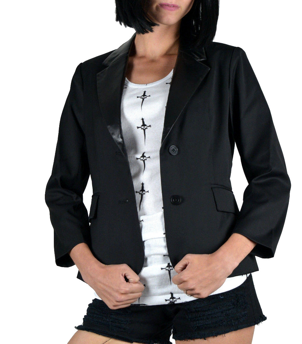 KILL CITY VEGAN LEATHER WORK SEXY ROCKABILLY SHIRT GOTHIC OFFICE JACKET BLAZER