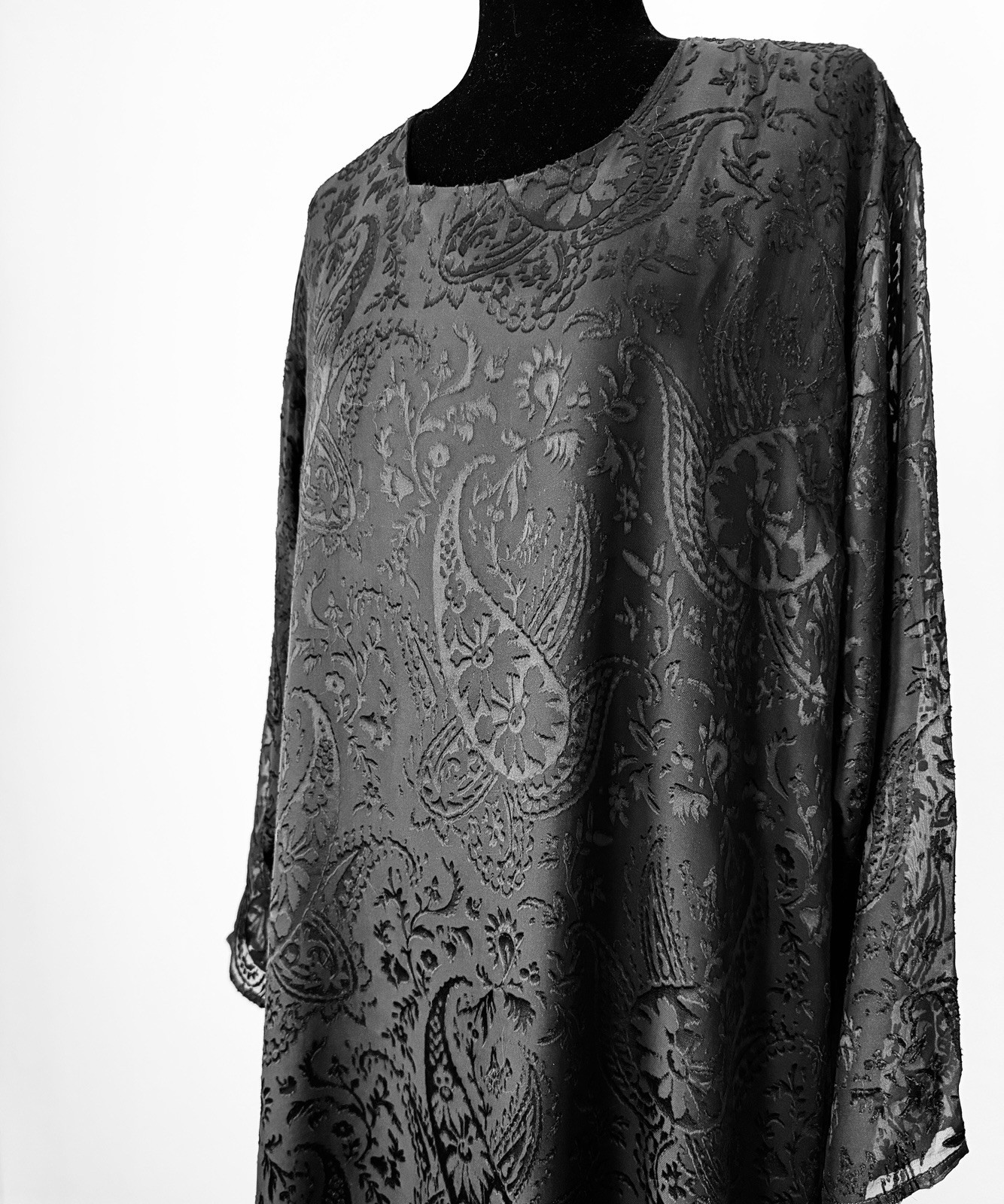 Eskandar Black Silk Blend Devore A-Line Dress Size 2 Oversized Layered