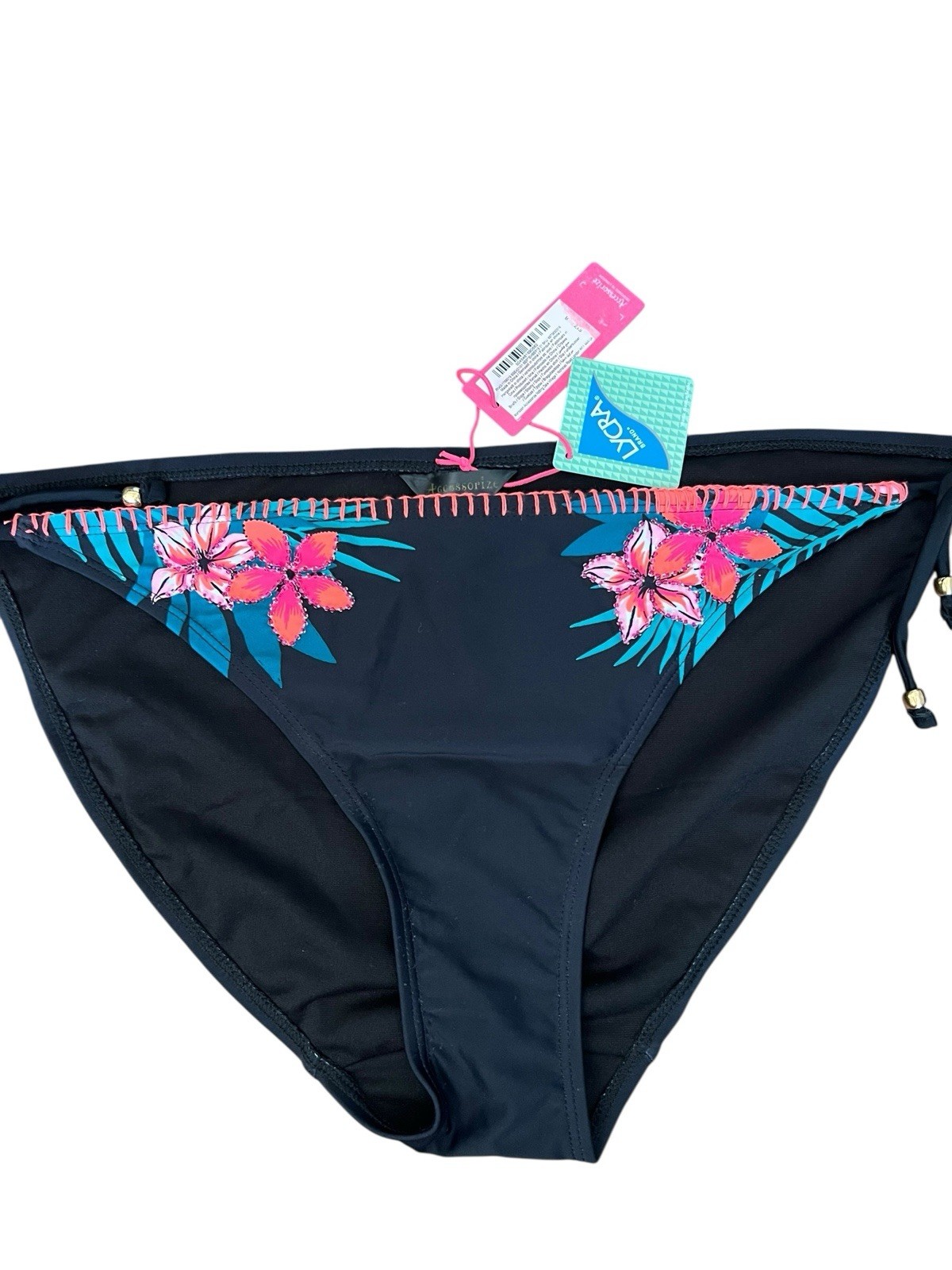 Accessorize Monsoon New Swimwear Bikini Bottoms Black Size 18 Floral RRP £16