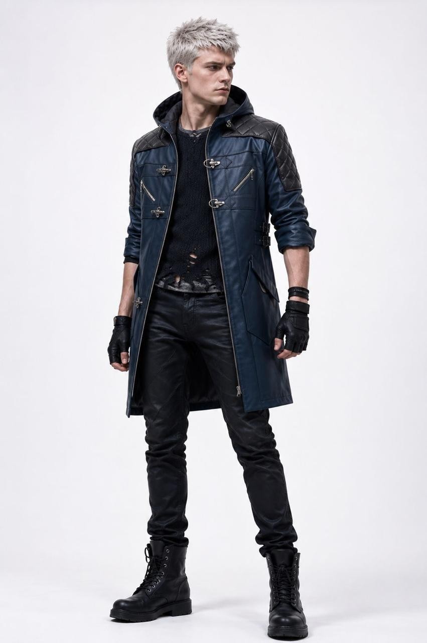 Devil May Cry 5 Nero Jacket Men’s Hooded Leather DMC Cosplay Anime Gaming Coat.