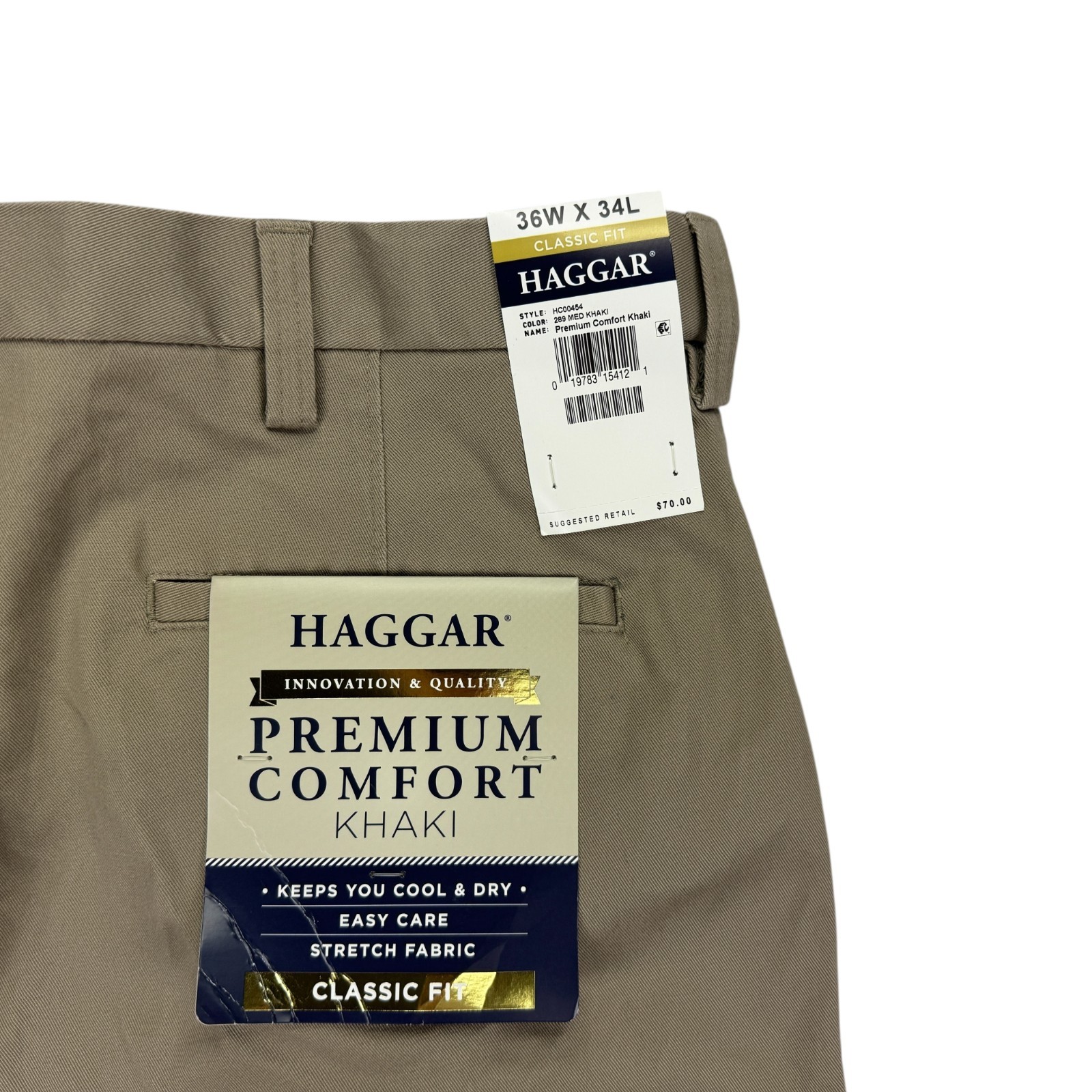Haggar Mens 2-Way Stretch Premium Comfort Classic Fit Dress Pants Khaki 36×34