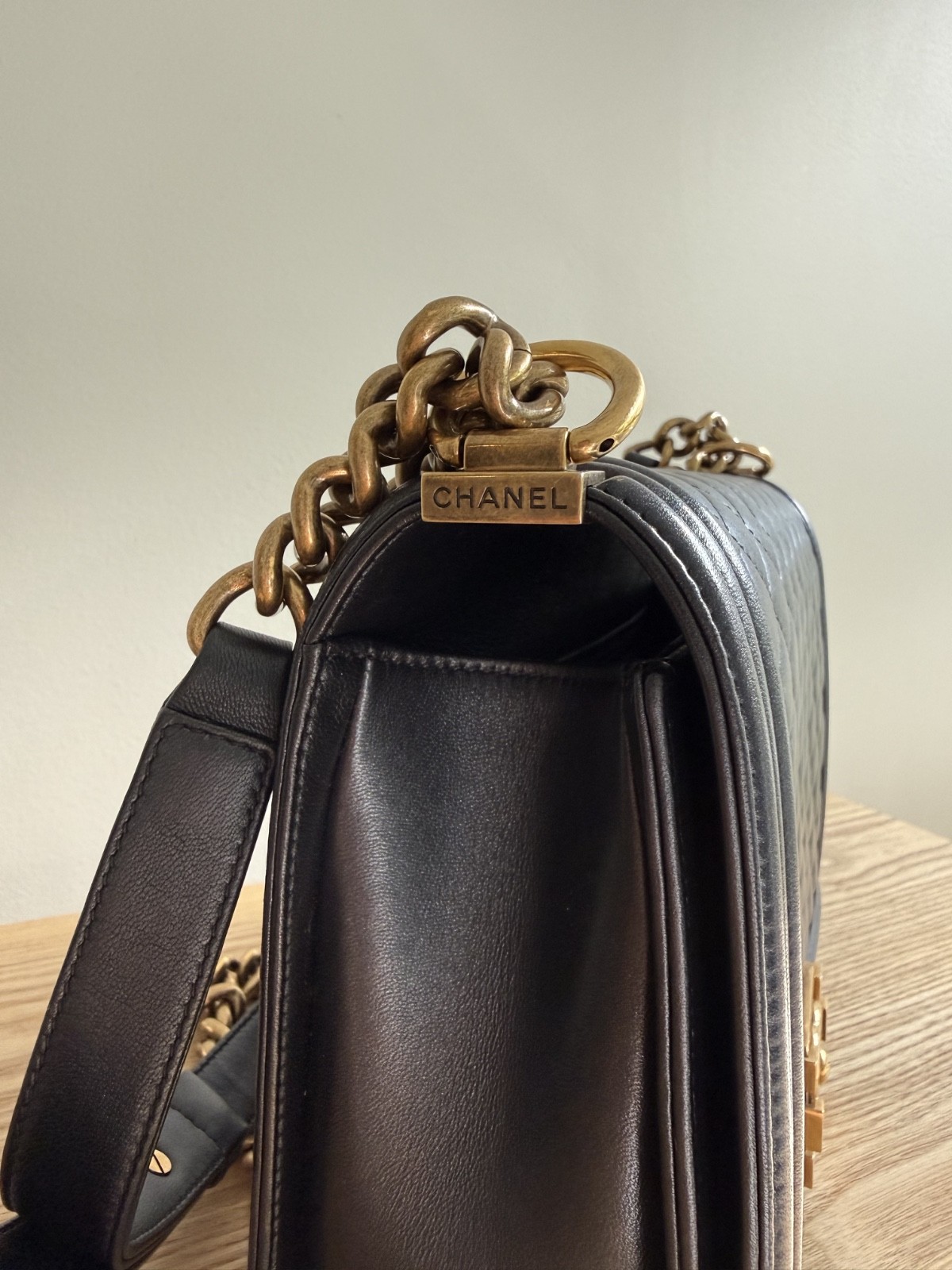 100% Authentic Chanel Boy Large Black Quilted Calfskin Leather Shoulder Bag