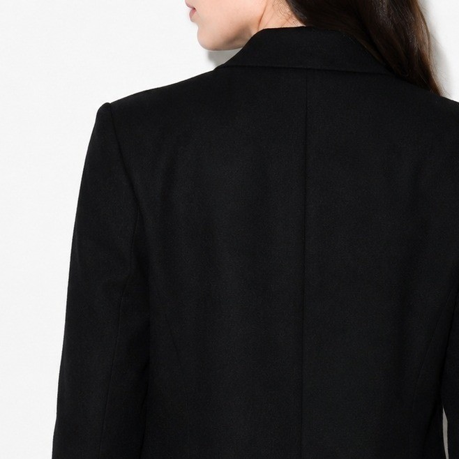 90s Harve Benard Wool Blazer Womens L Black 1 Button Shoulder Pads Minimalist