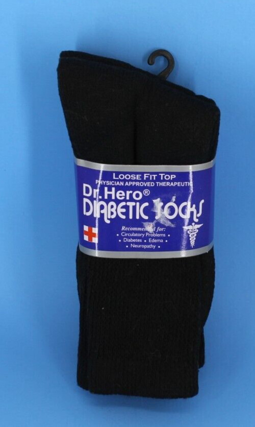 Diabetic Socks Dr Hero Black Size 9-11 shoe size 4-10 3 pair 90% Cotton RN96720